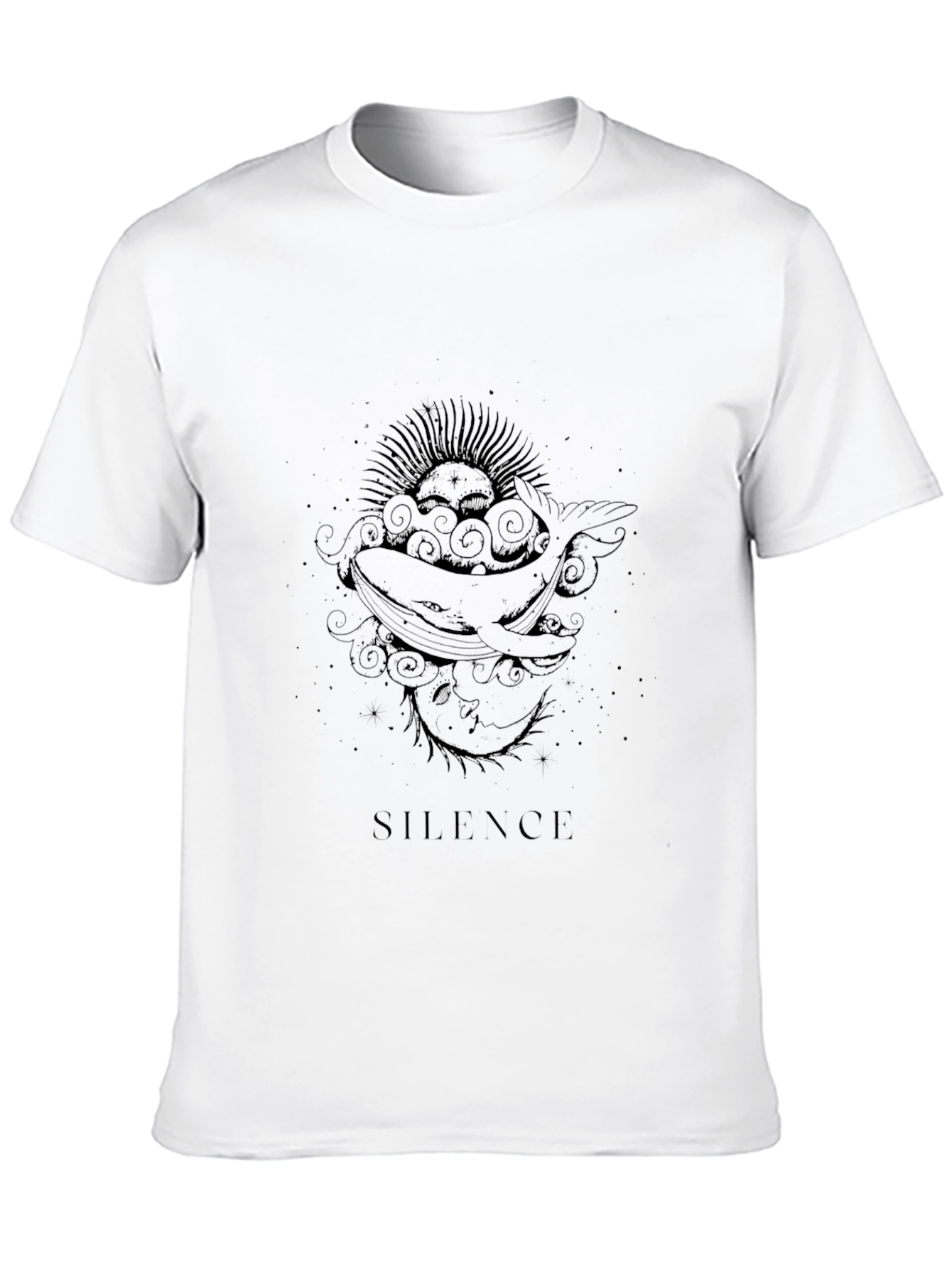 Silence Whale Graphic Tee - Soft Black Cotton Shirt