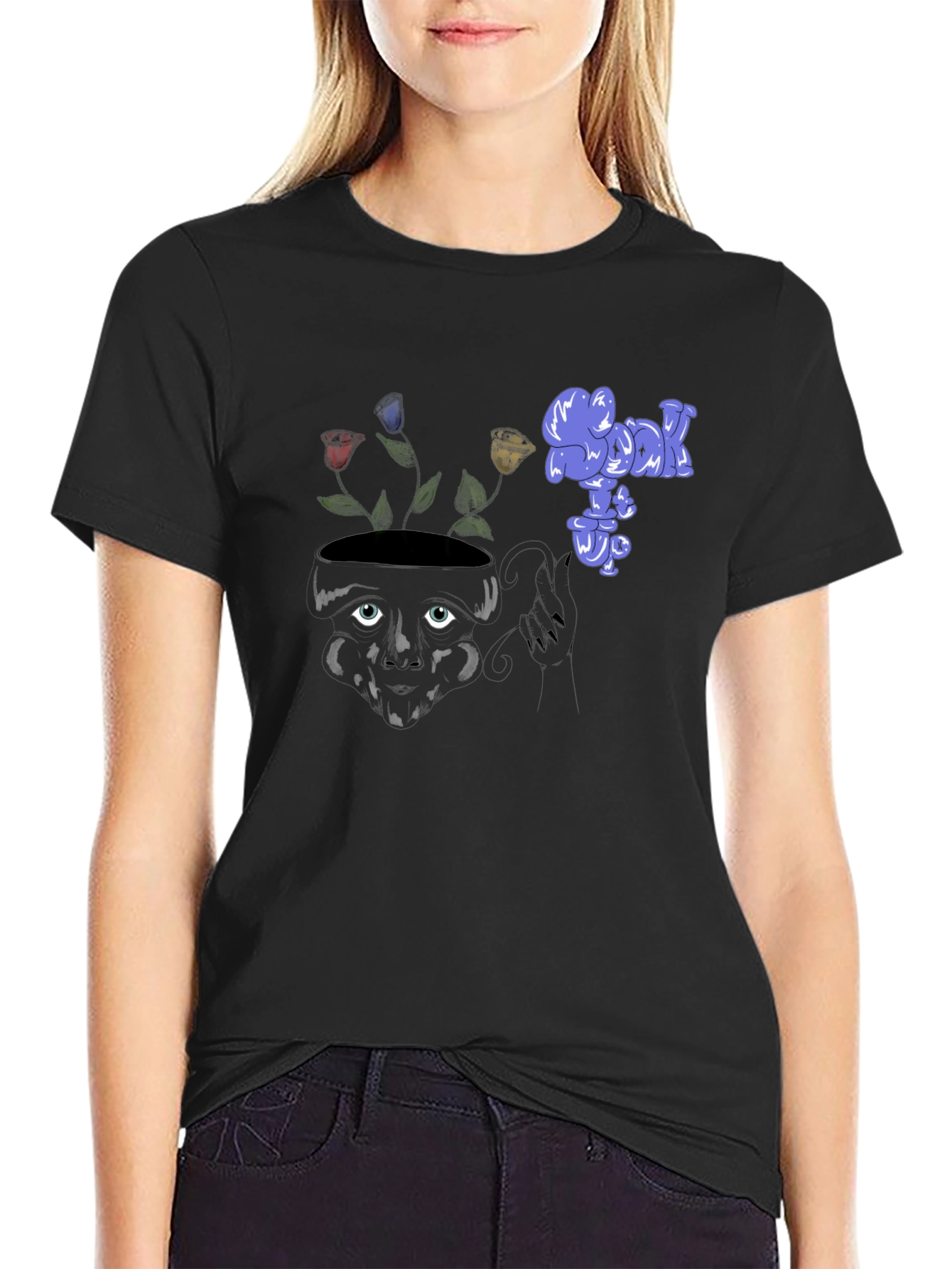 Unique Graphic Print Black Tee