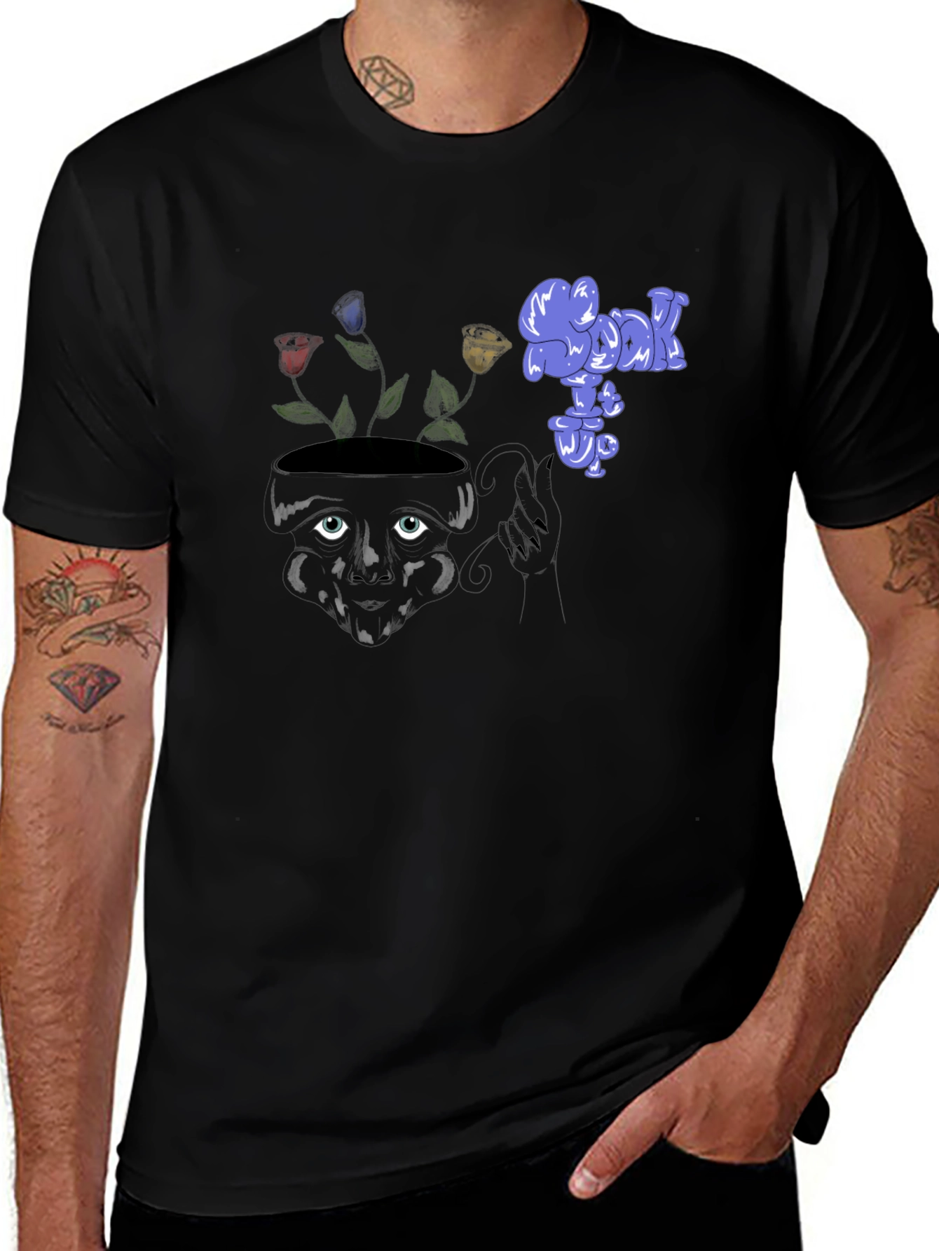 Unique Graphic Print Black Tee