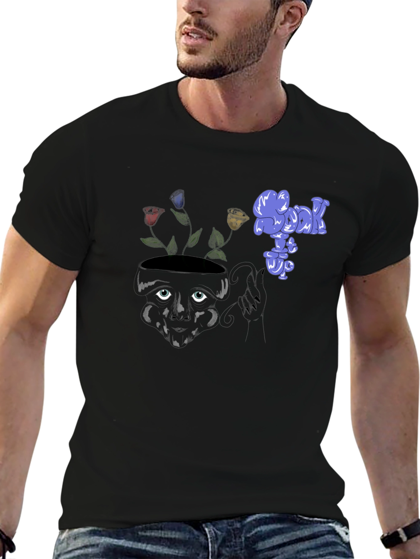 Unique Graphic Print Black Tee