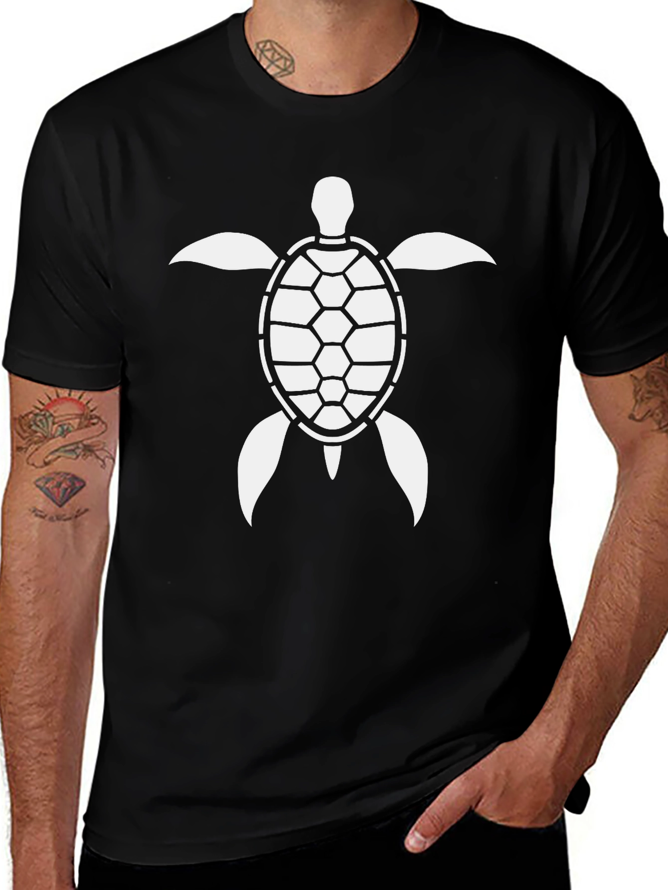 Turtle Graphic Tee - Black Cotton Comfort Fit