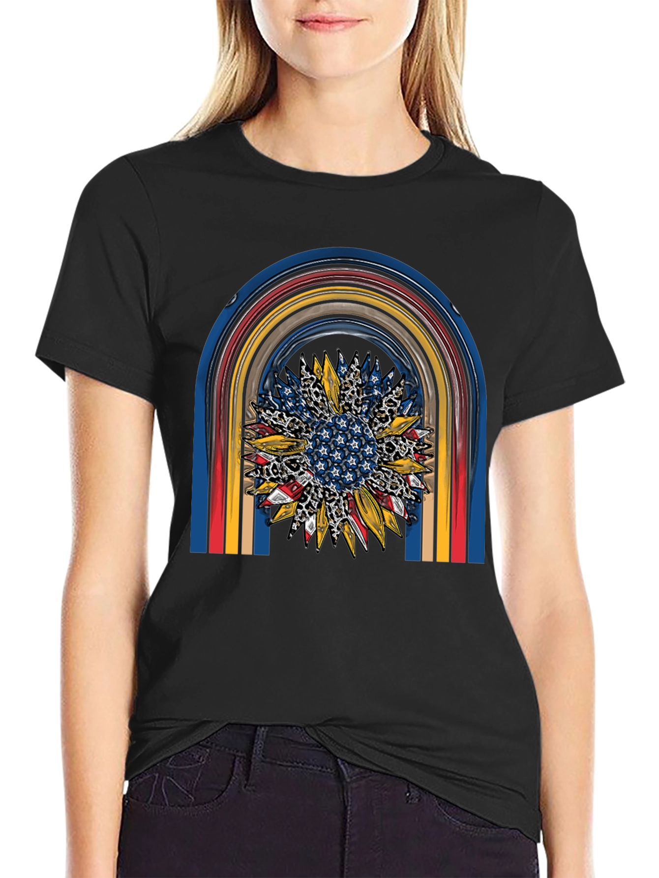 Patriotic Sunflower Rainbow Graphic Tee