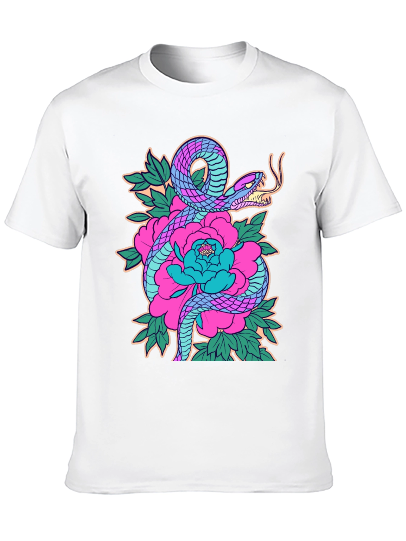 Snake and Floral Graphic Print Tee