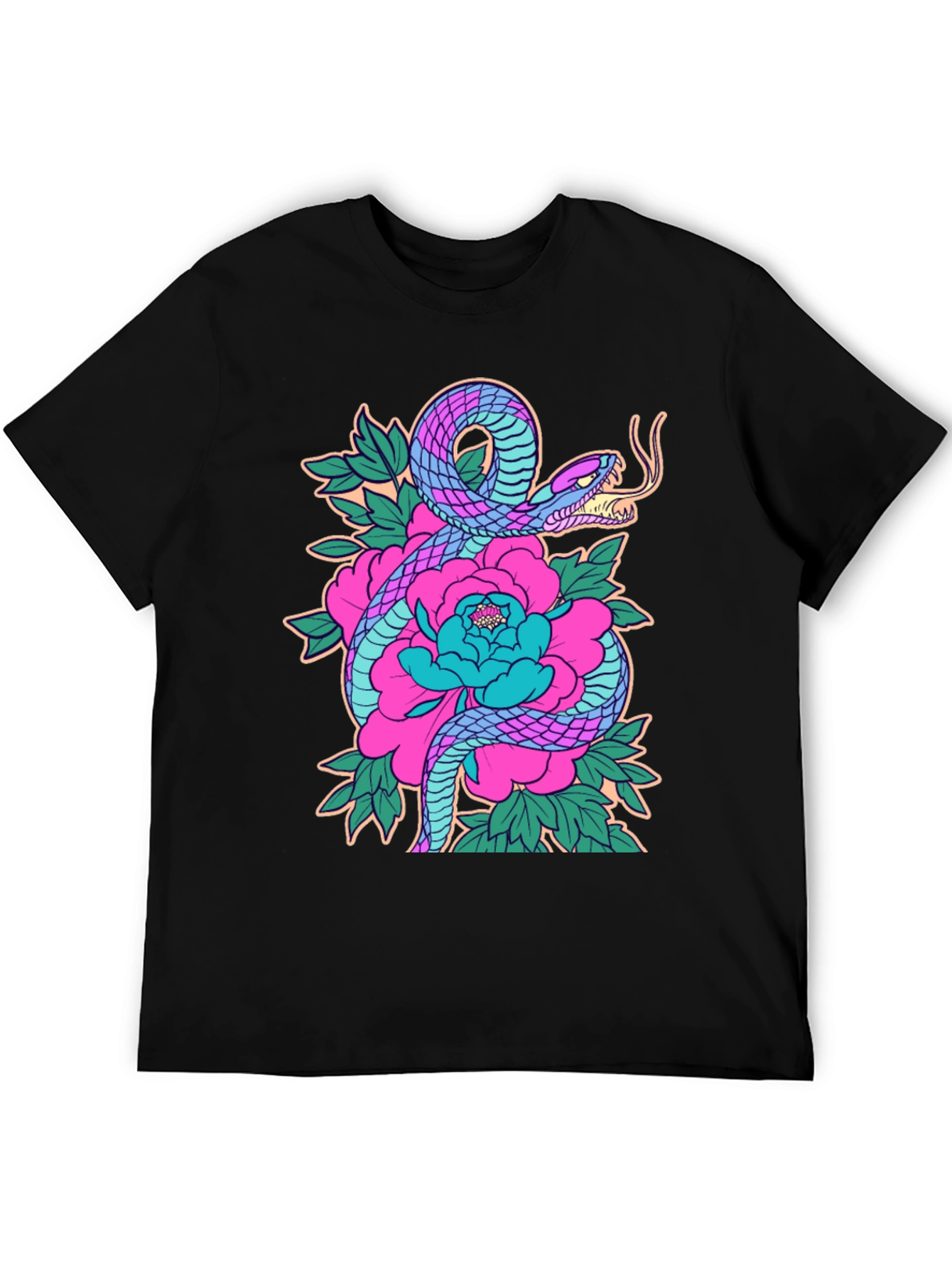 Snake and Floral Graphic Print Tee