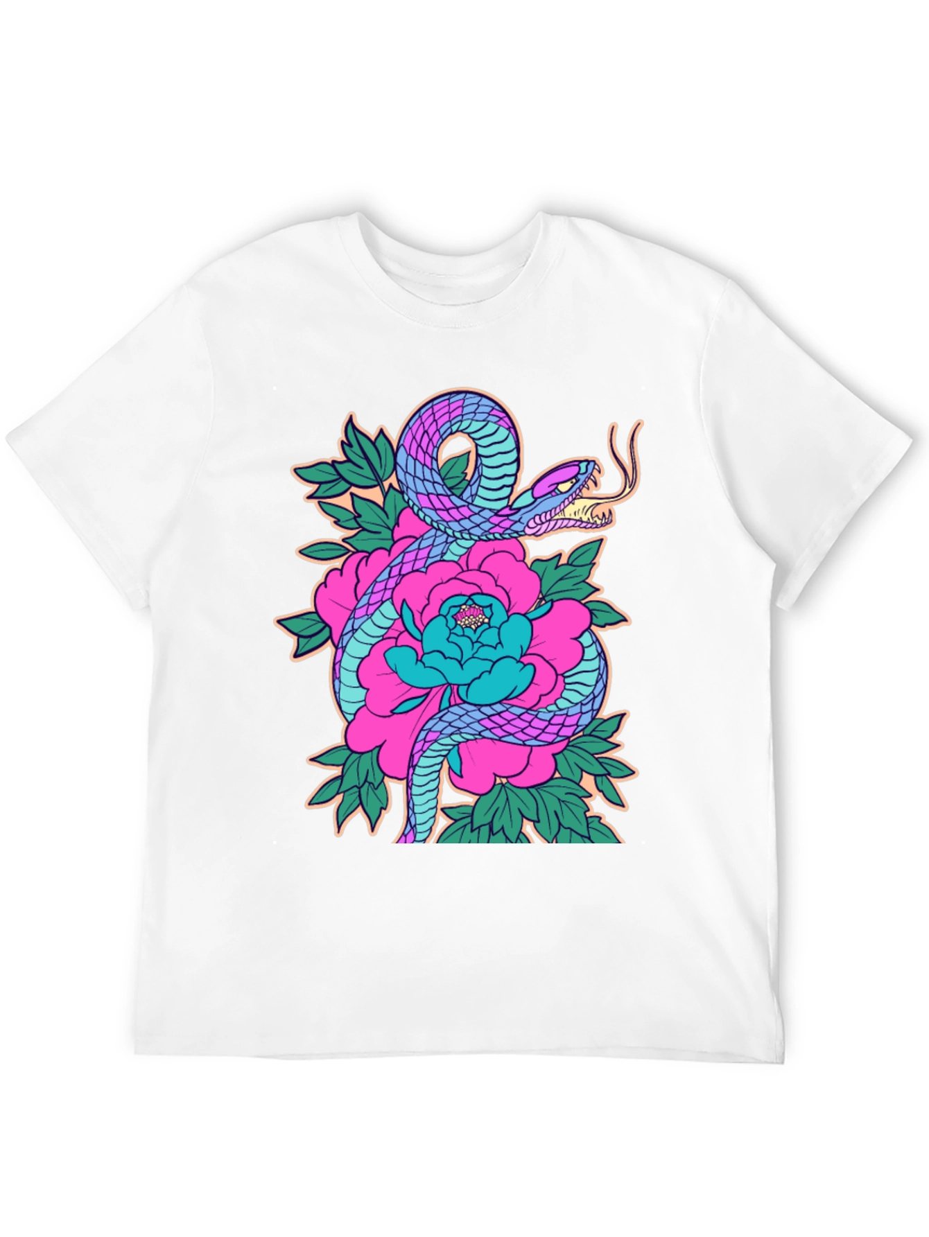 Snake and Floral Graphic Print Tee