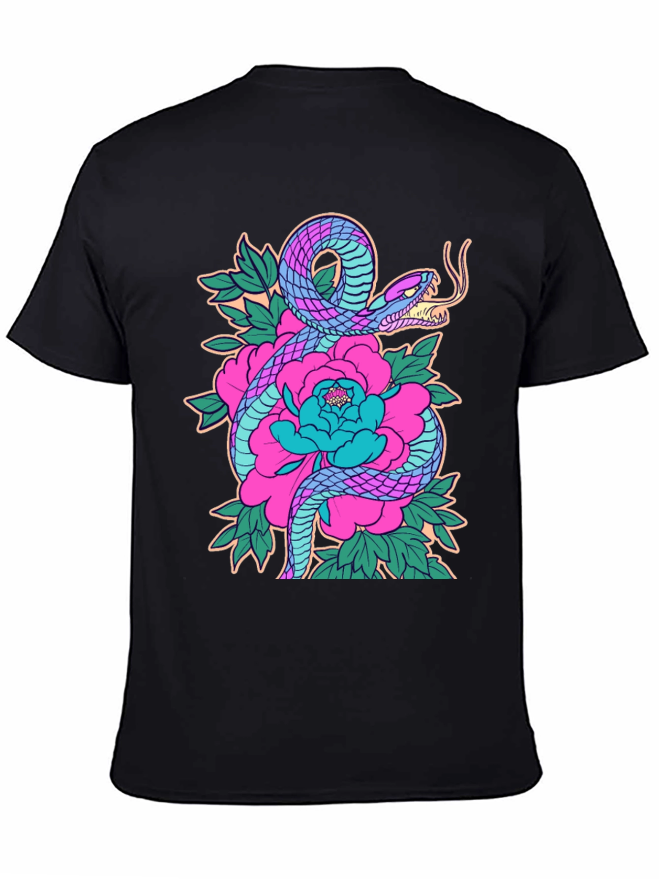 Snake and Floral Graphic Print Tee