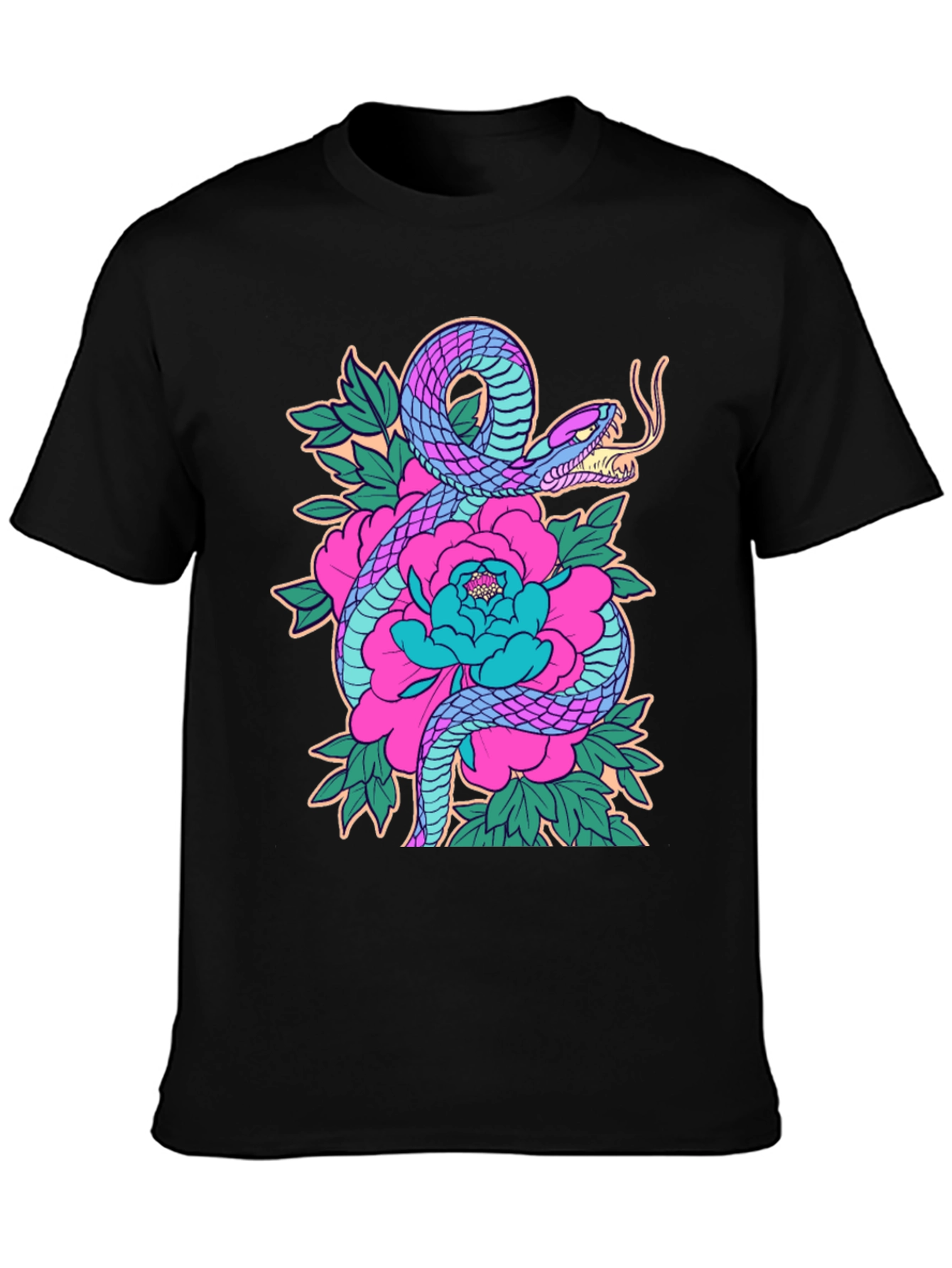 Snake and Floral Graphic Print Tee