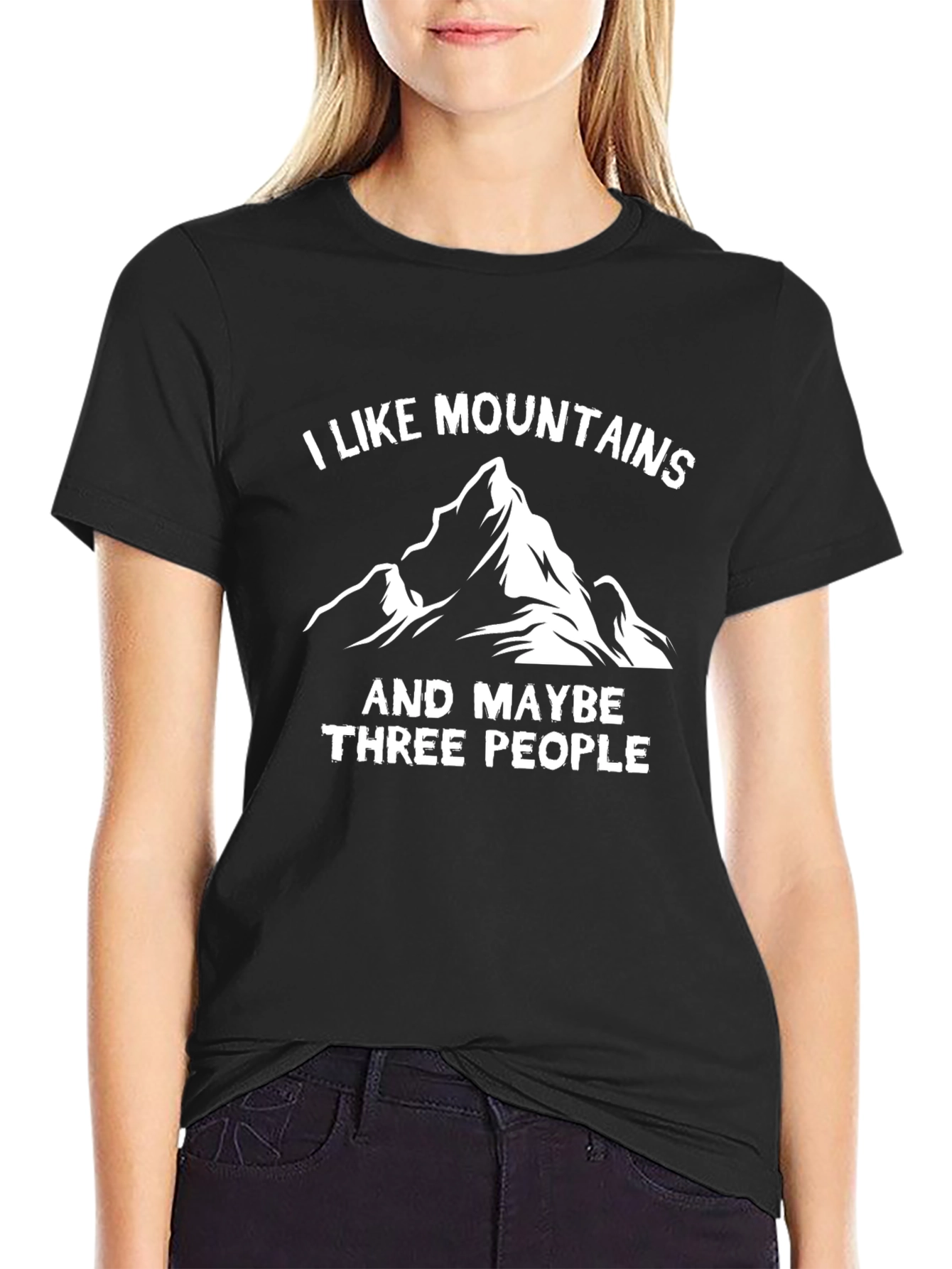 I Like Mountains and Maybe Three People Black T-Shirt