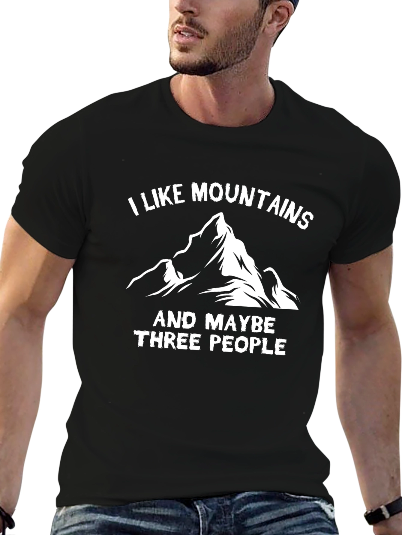 I Like Mountains and Maybe Three People Black T-Shirt