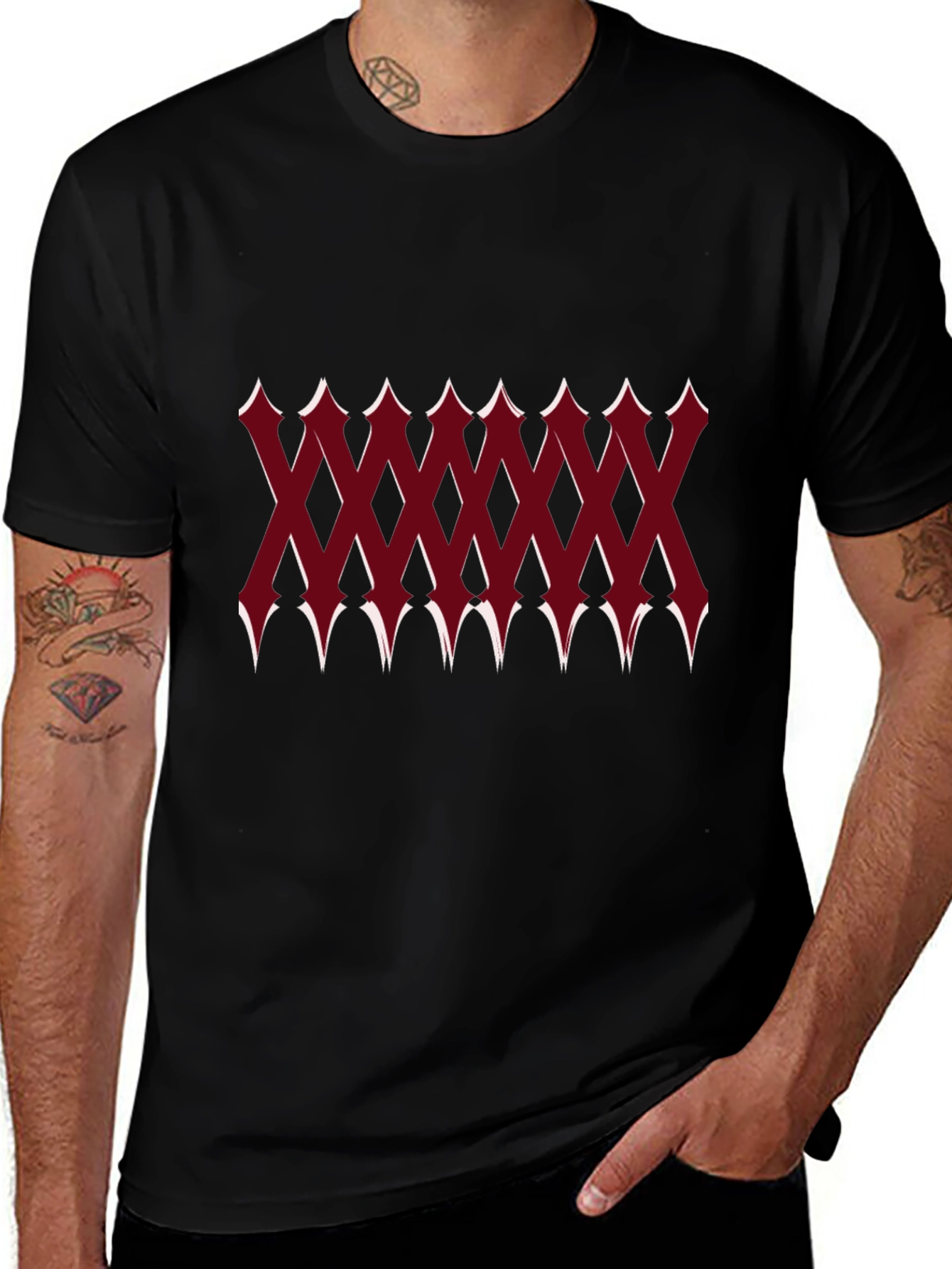Edgy Geometric Pattern Black T-Shirt