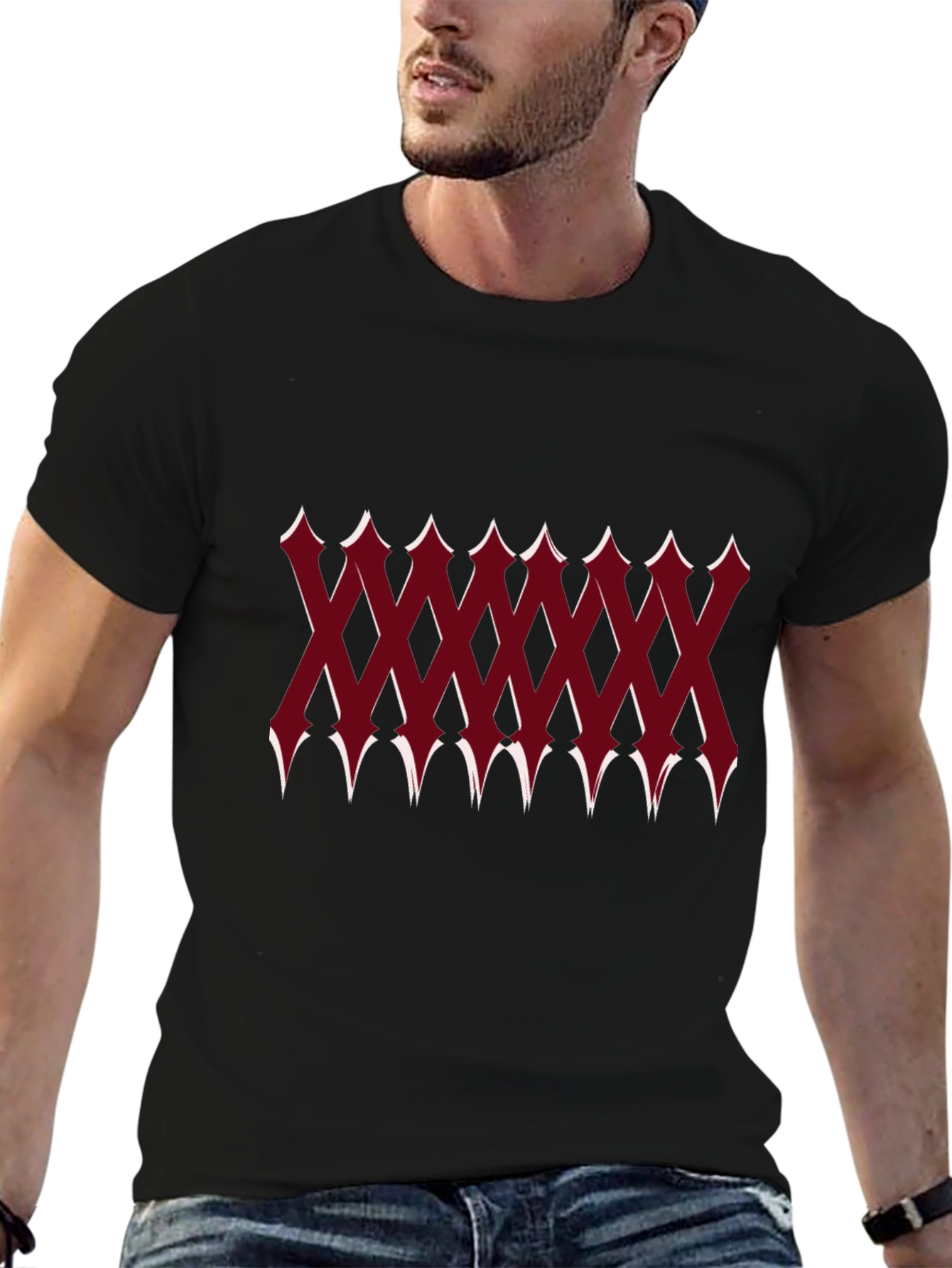 Edgy Geometric Pattern Black T-Shirt