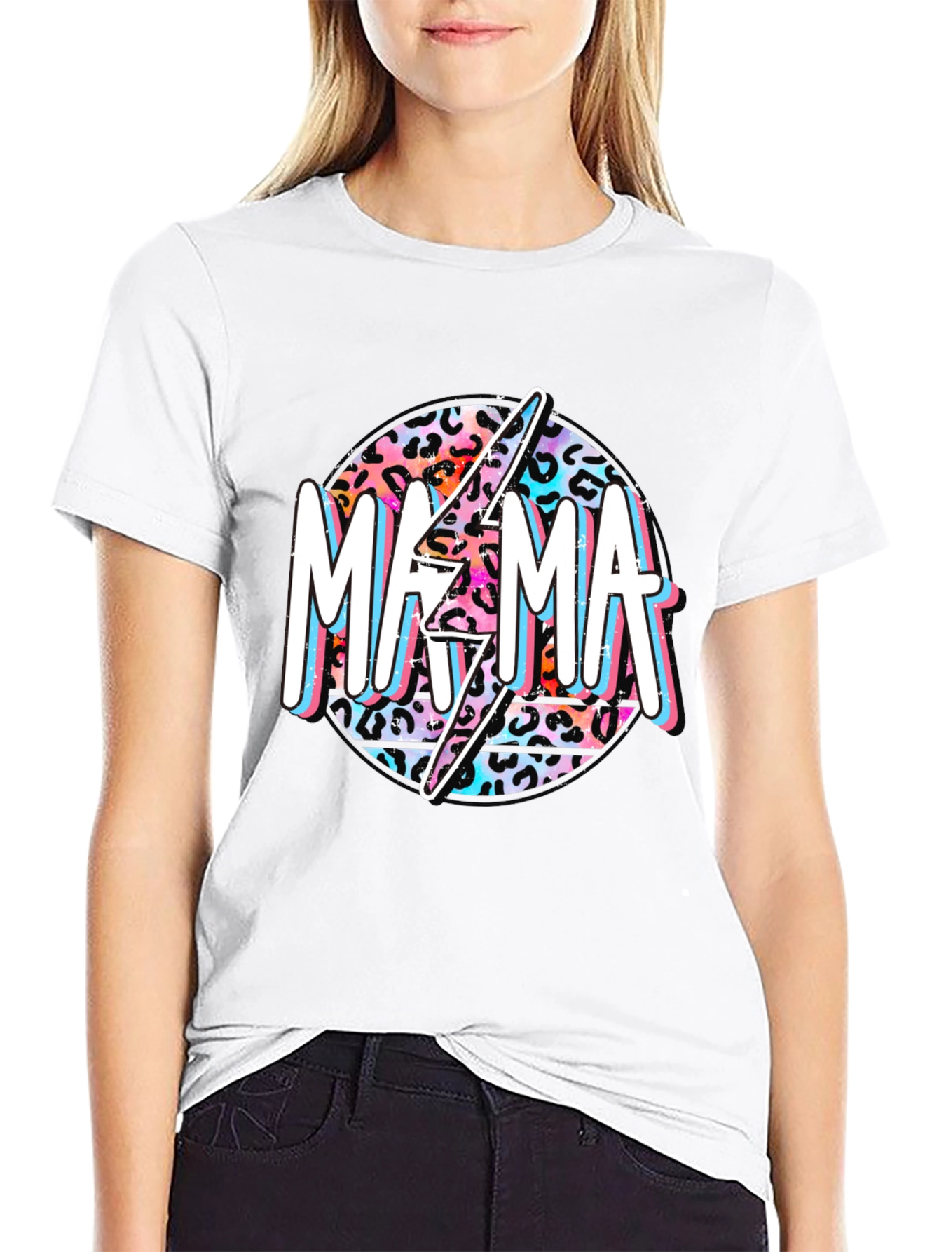 Mama Leopard Print Lightning Bolt Graphic Tee