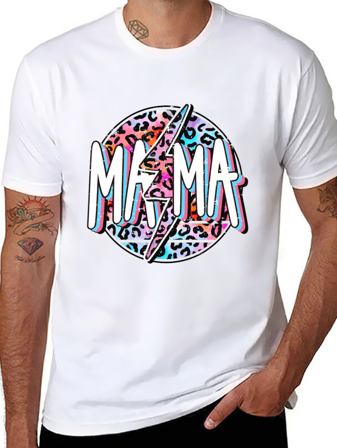 Mama Leopard Print Lightning Bolt Graphic Tee