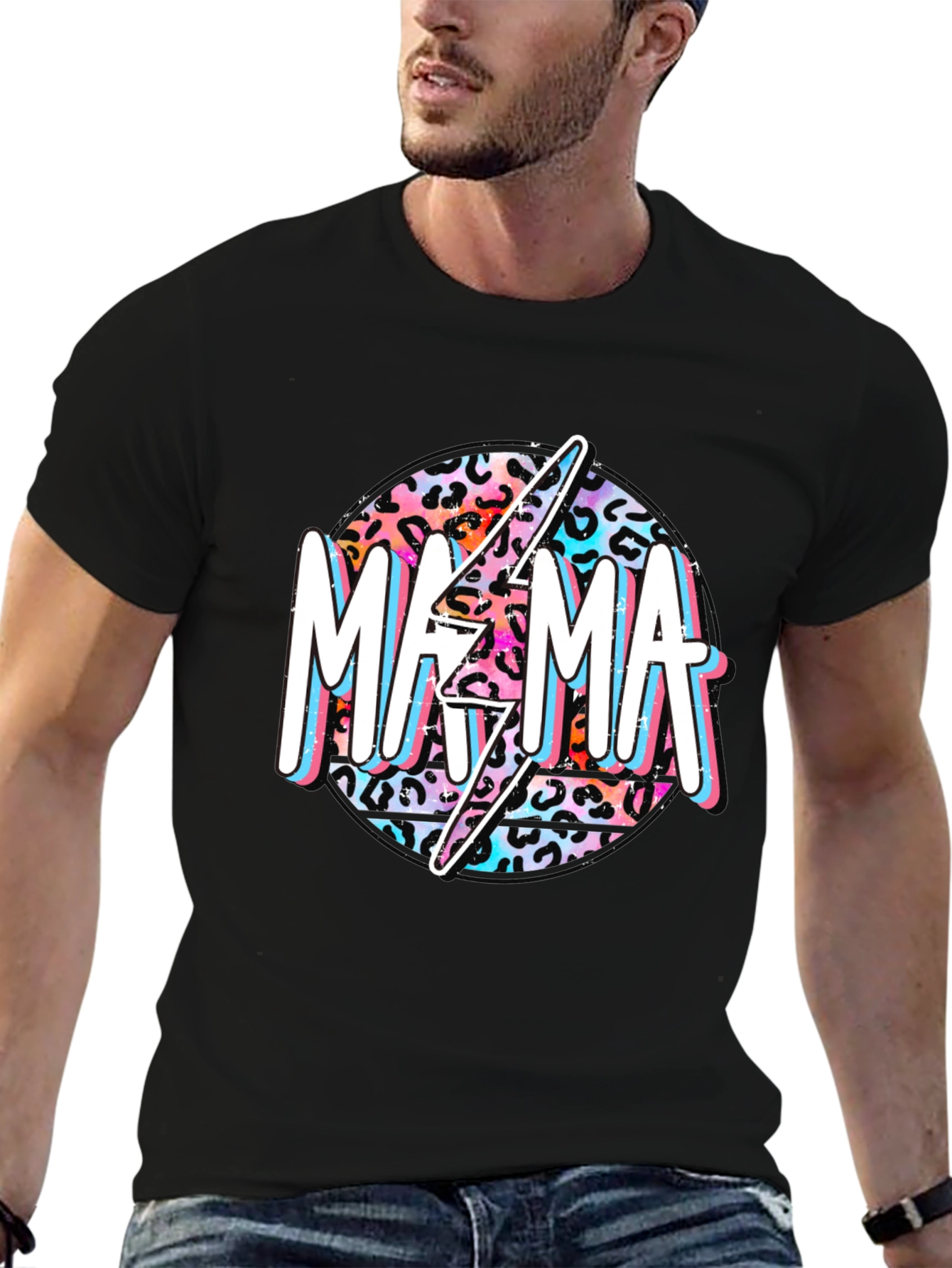 Mama Leopard Print Lightning Bolt Graphic Tee