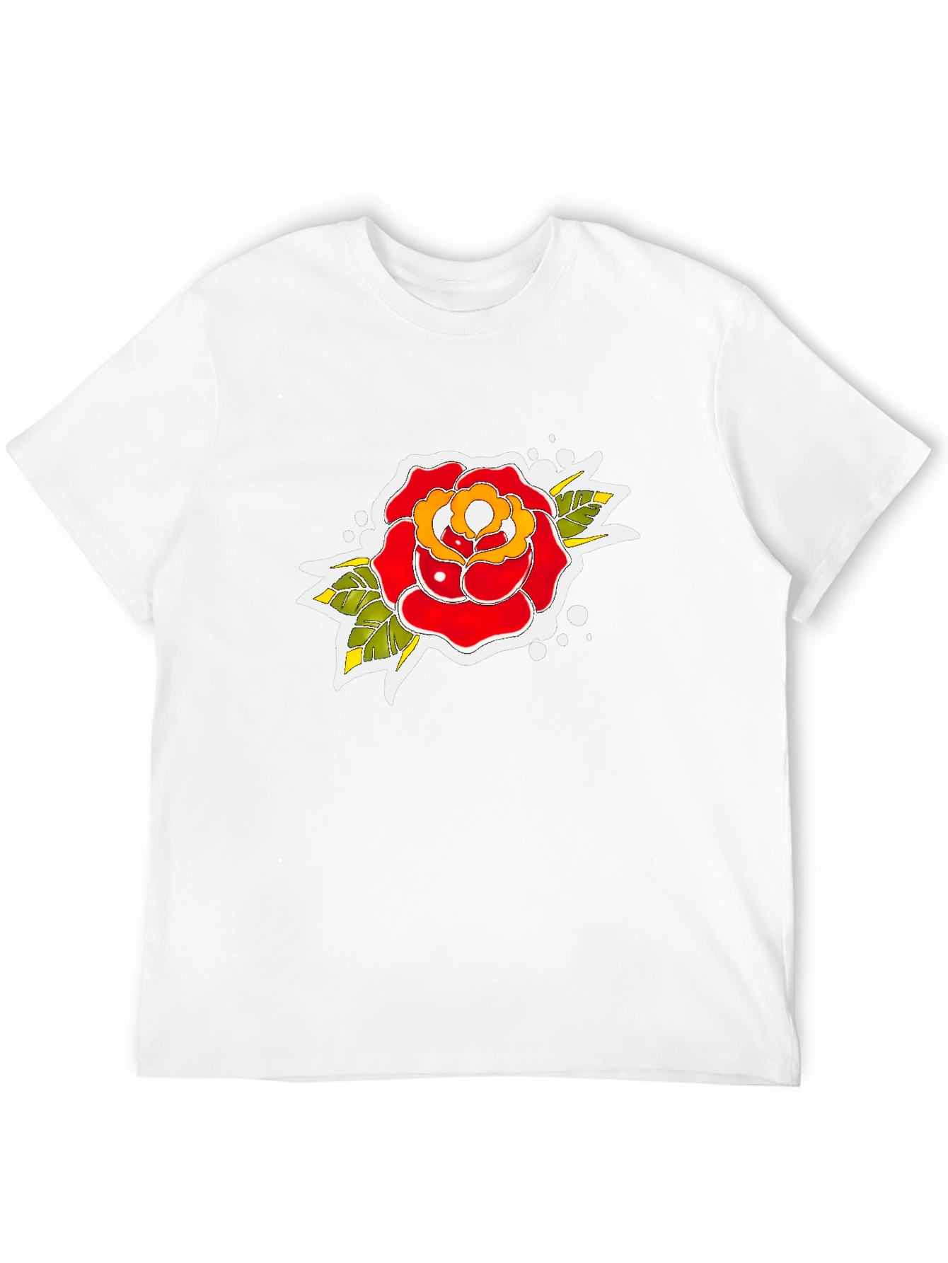 Black Tee with Traditional Rose Tattoo Design