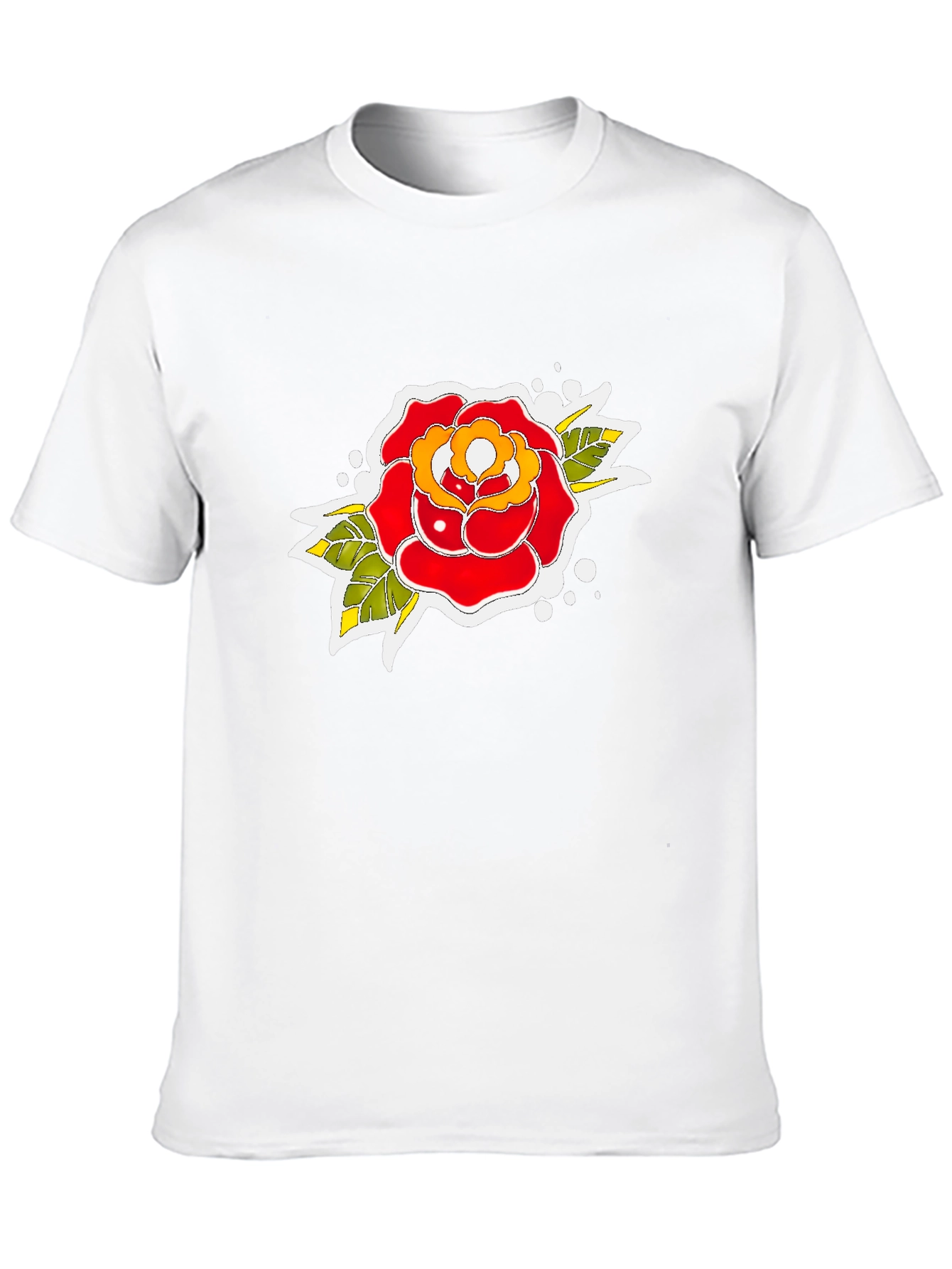 Black Tee with Traditional Rose Tattoo Design
