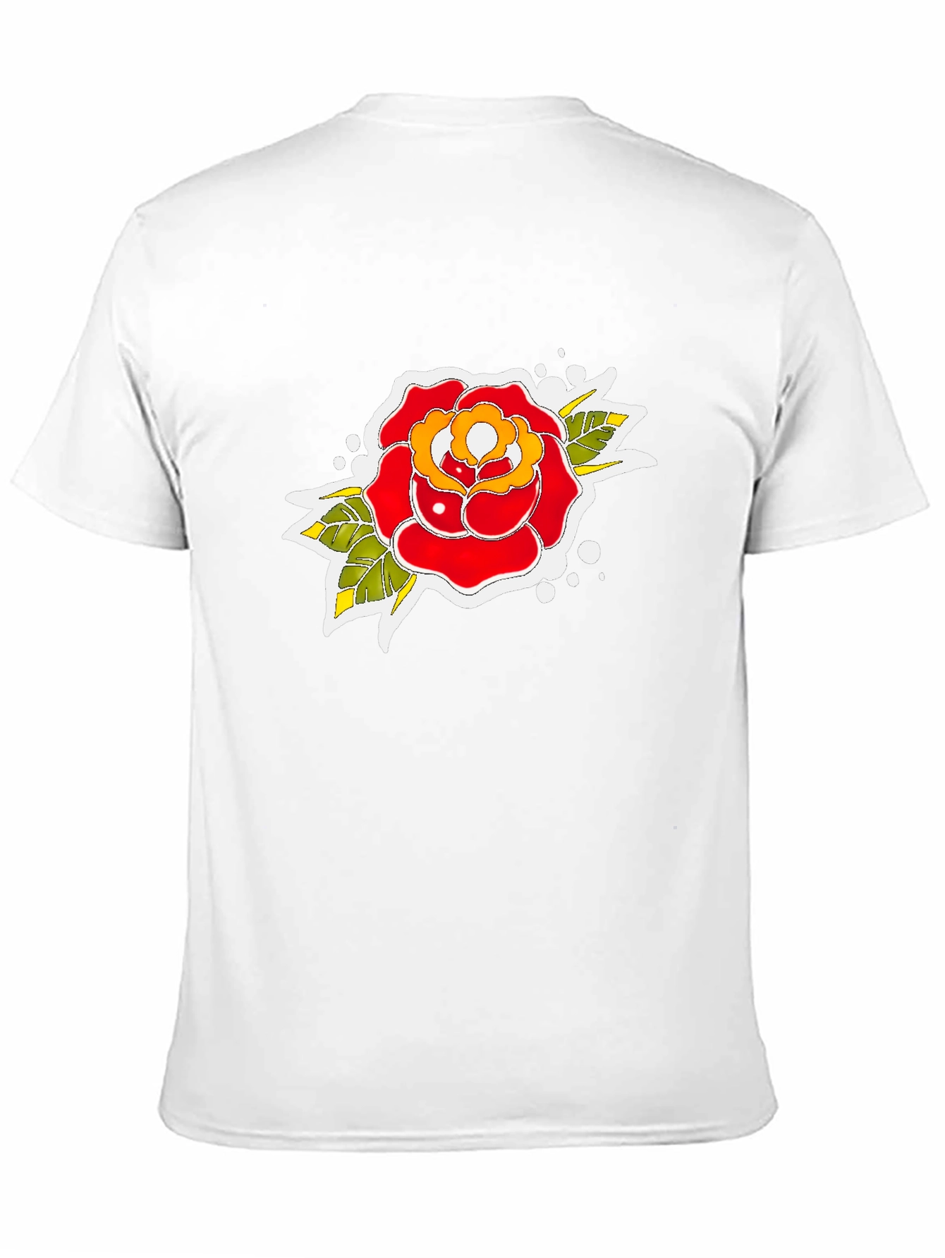 Black Tee with Traditional Rose Tattoo Design