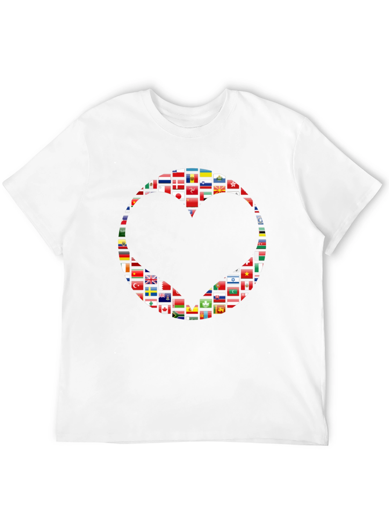 World Flags Heart Graphic Black T-Shirt