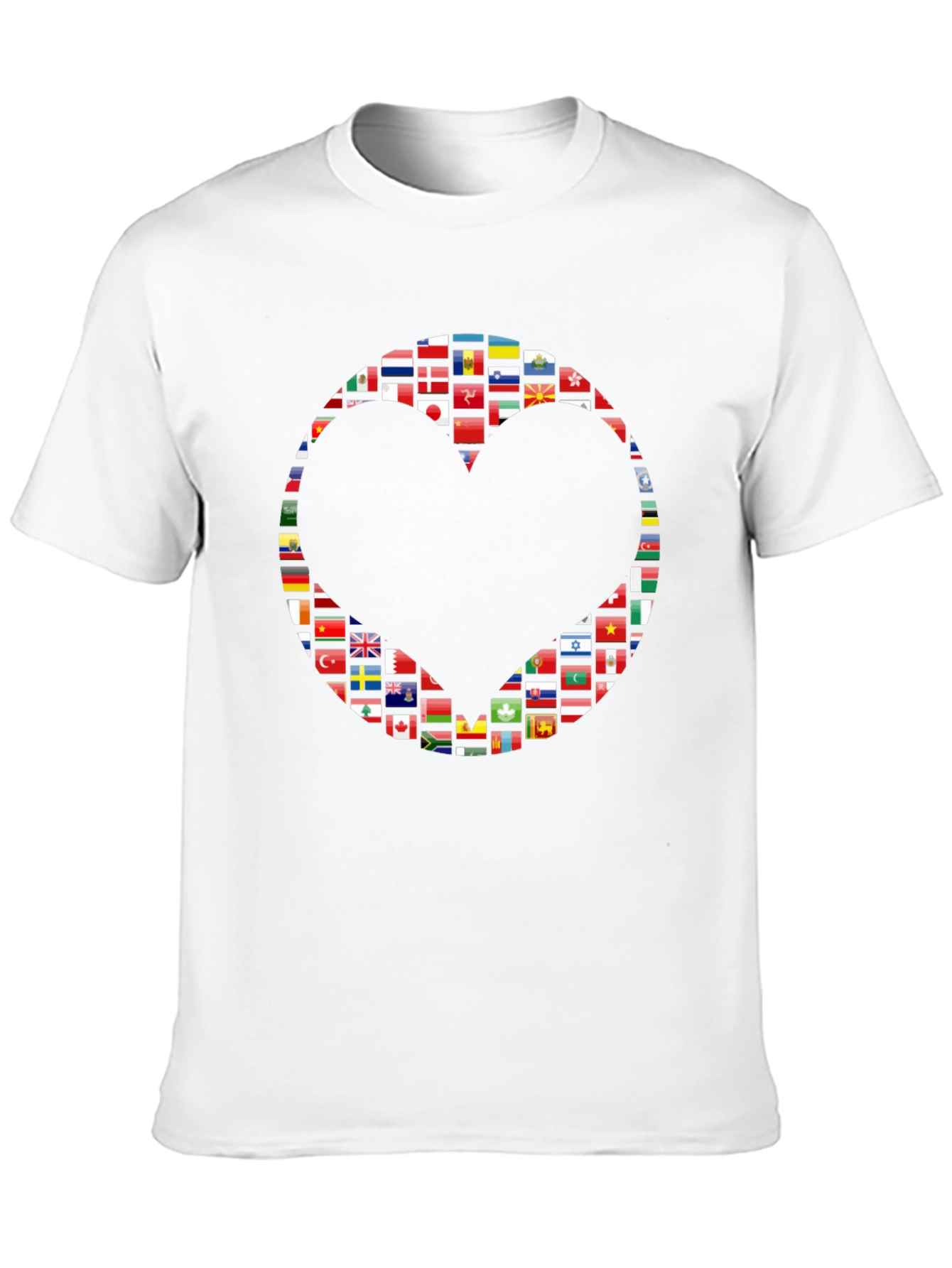 World Flags Heart Graphic Black T-Shirt
