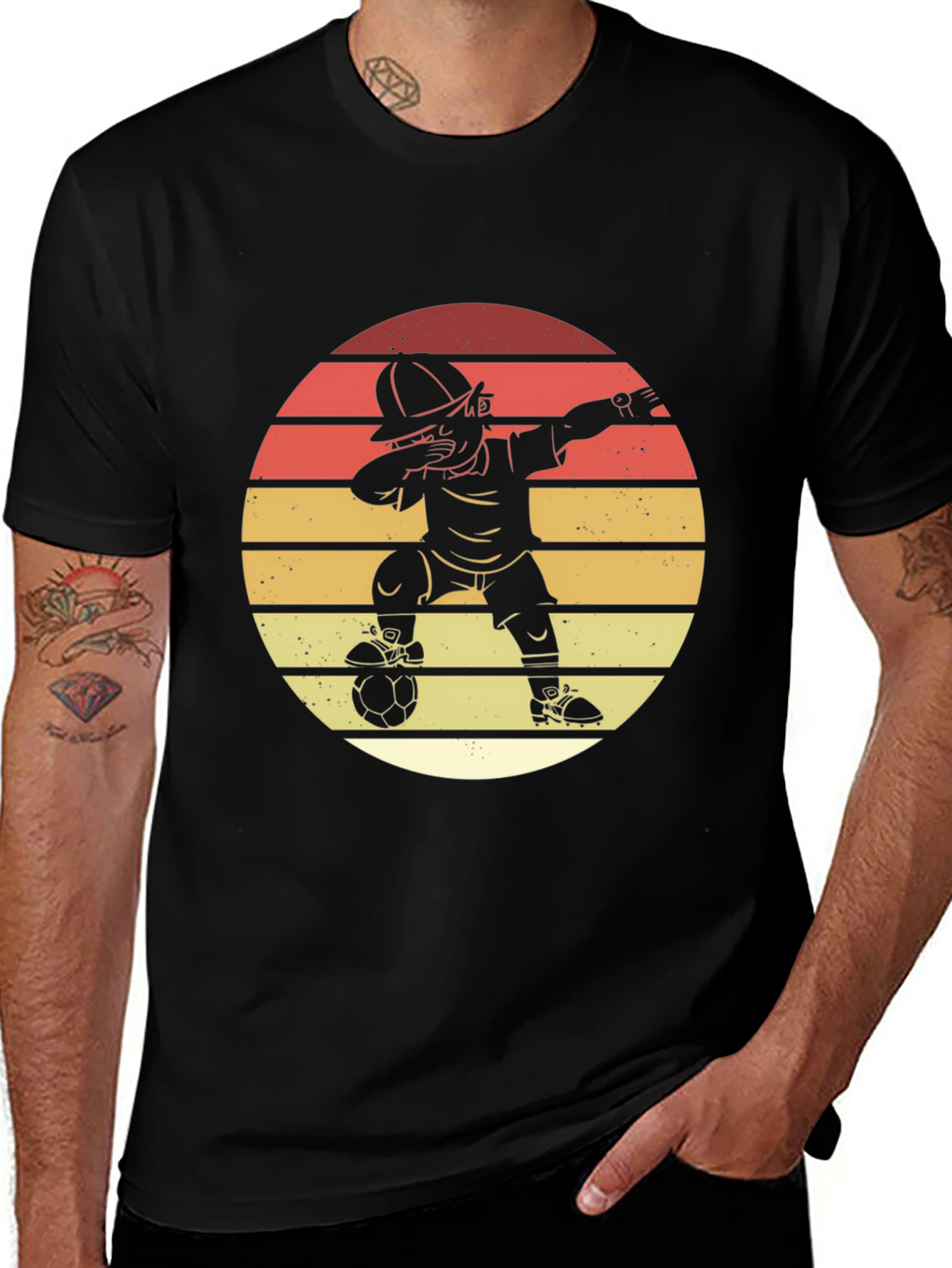 Dabbing Soccer Player Graphic Tee - Retro Style