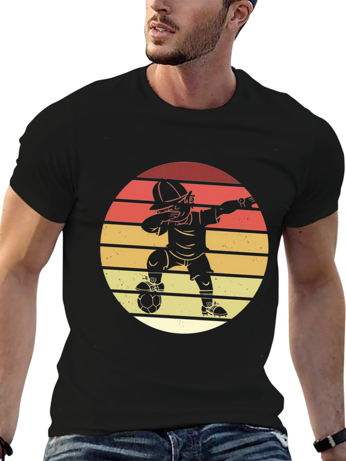 Dabbing Soccer Player Graphic Tee - Retro Style