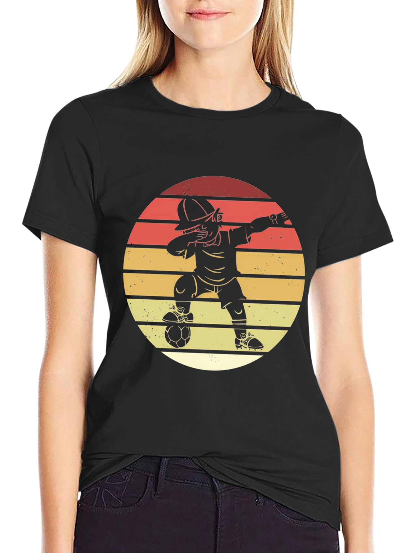 Dabbing Soccer Player Graphic Tee - Retro Style