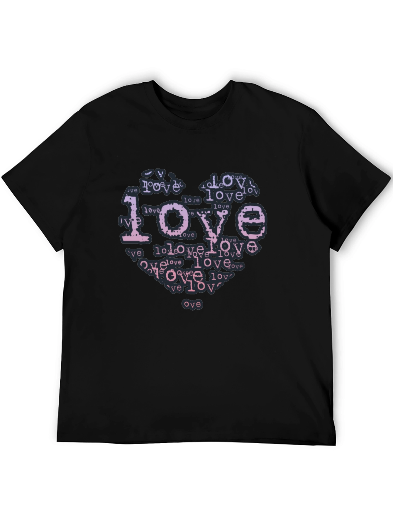 Love Typography Heart Black T-Shirt