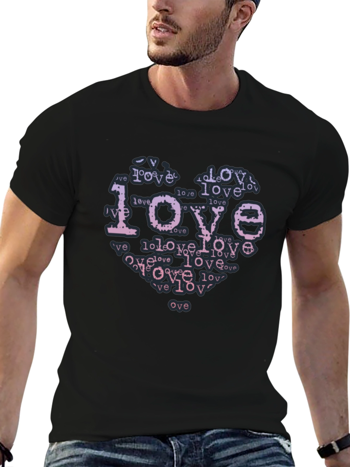 Love Typography Heart Black T-Shirt