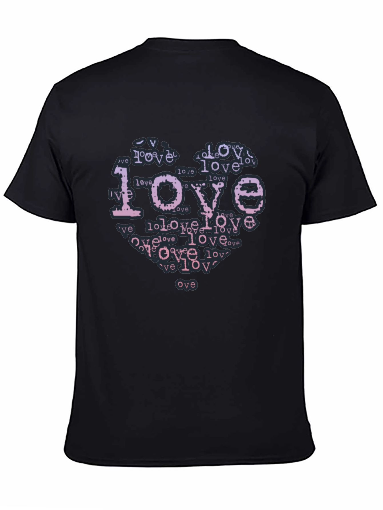 Love Typography Heart Black T-Shirt
