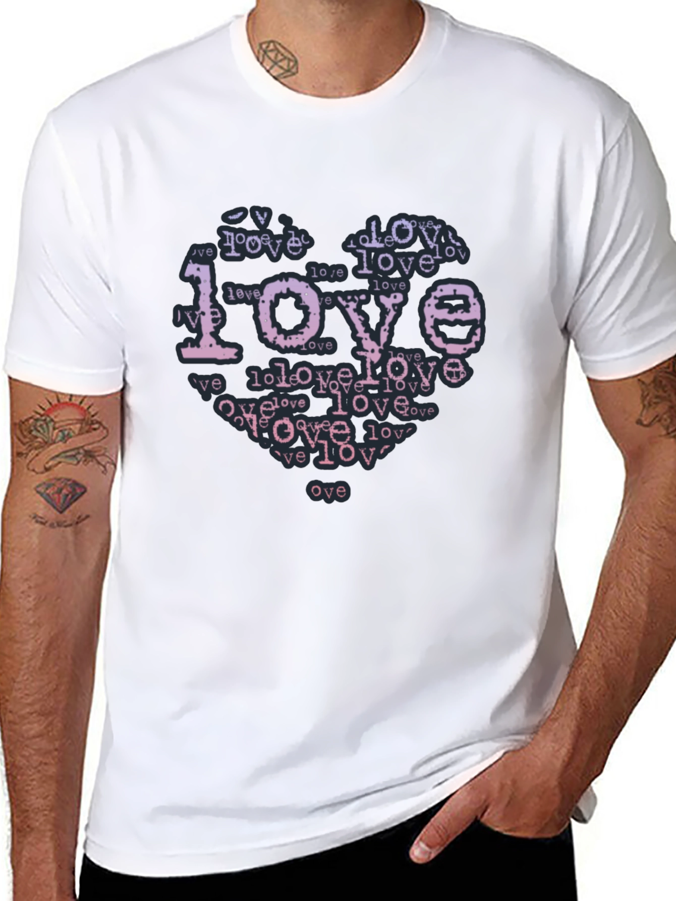 Love Typography Heart Black T-Shirt