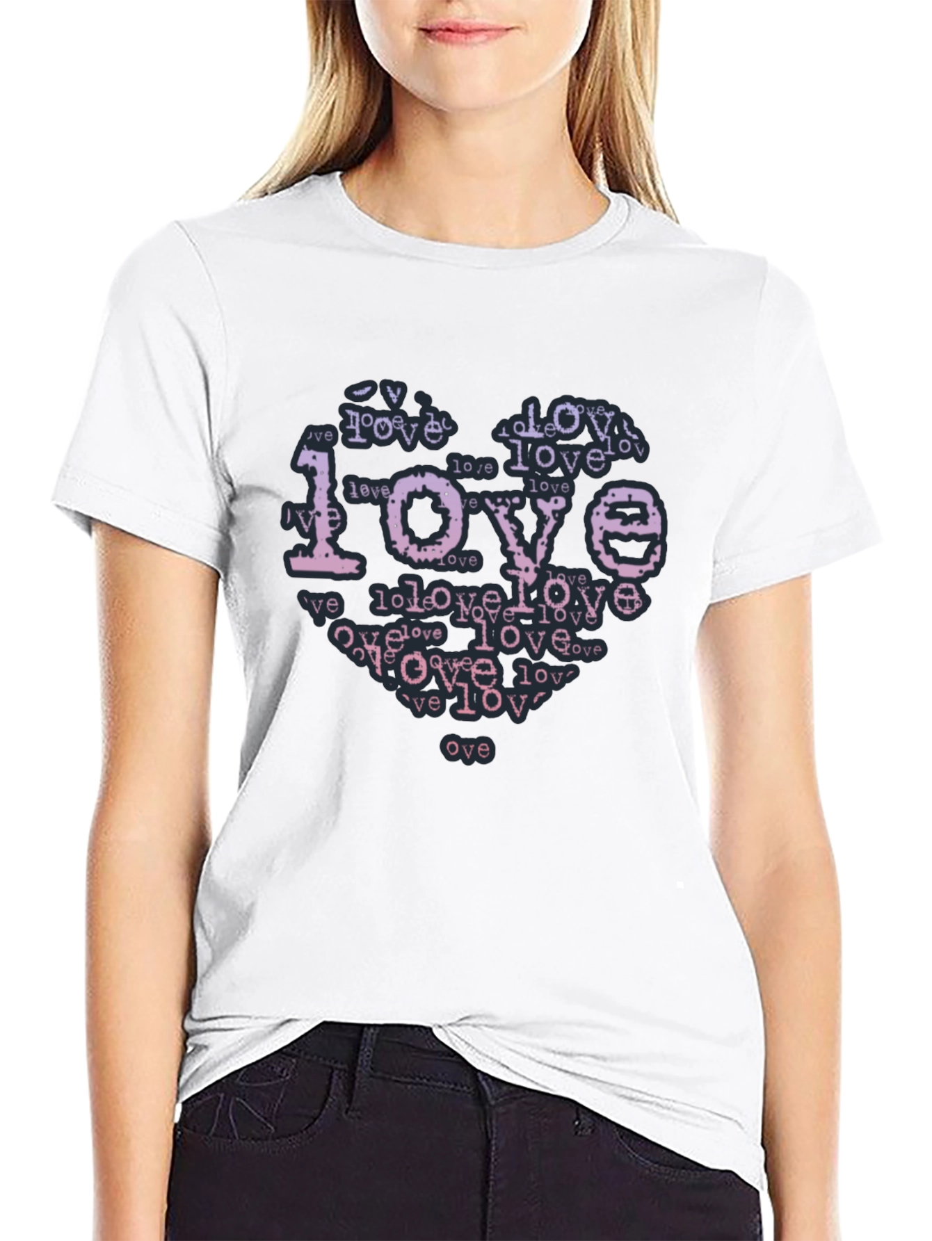 Love Typography Heart Black T-Shirt