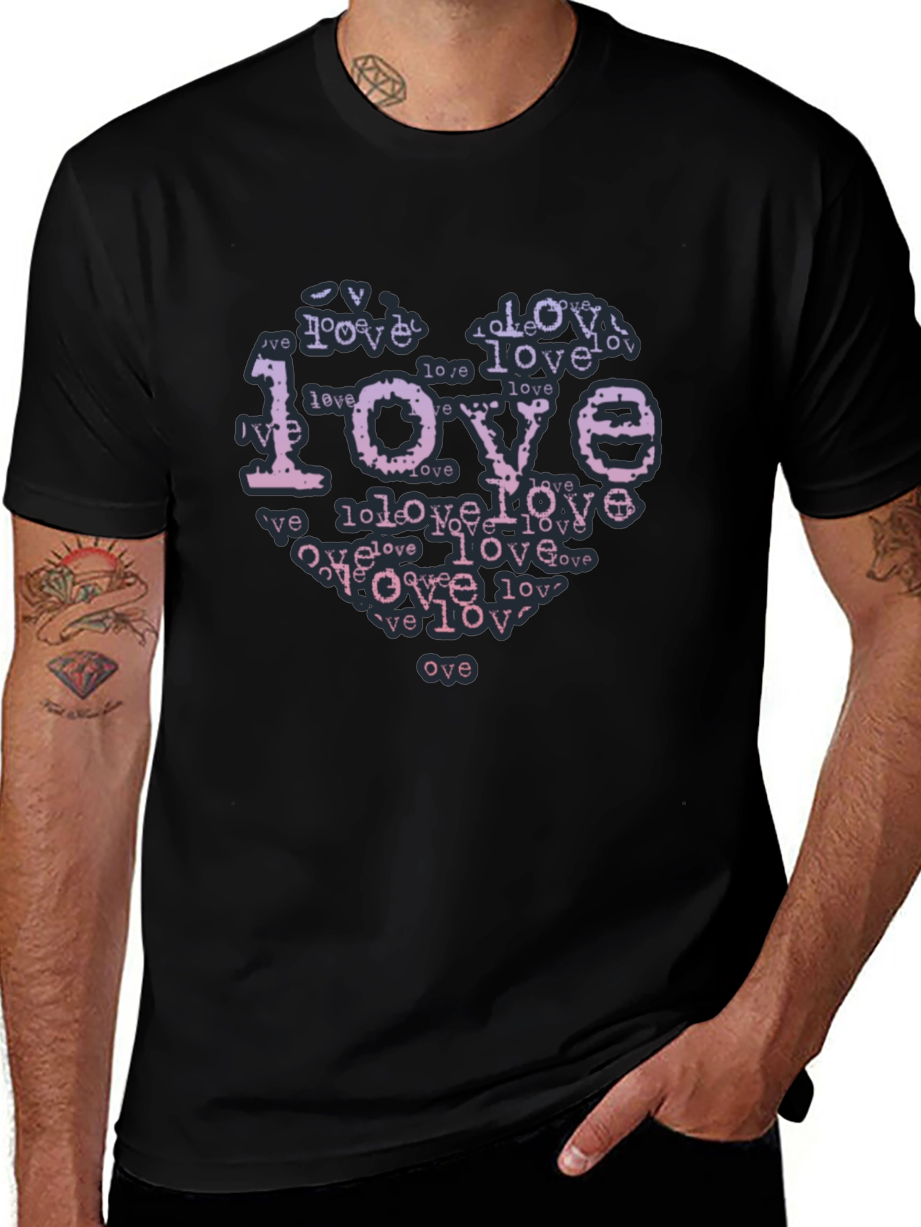 Love Typography Heart Black T-Shirt