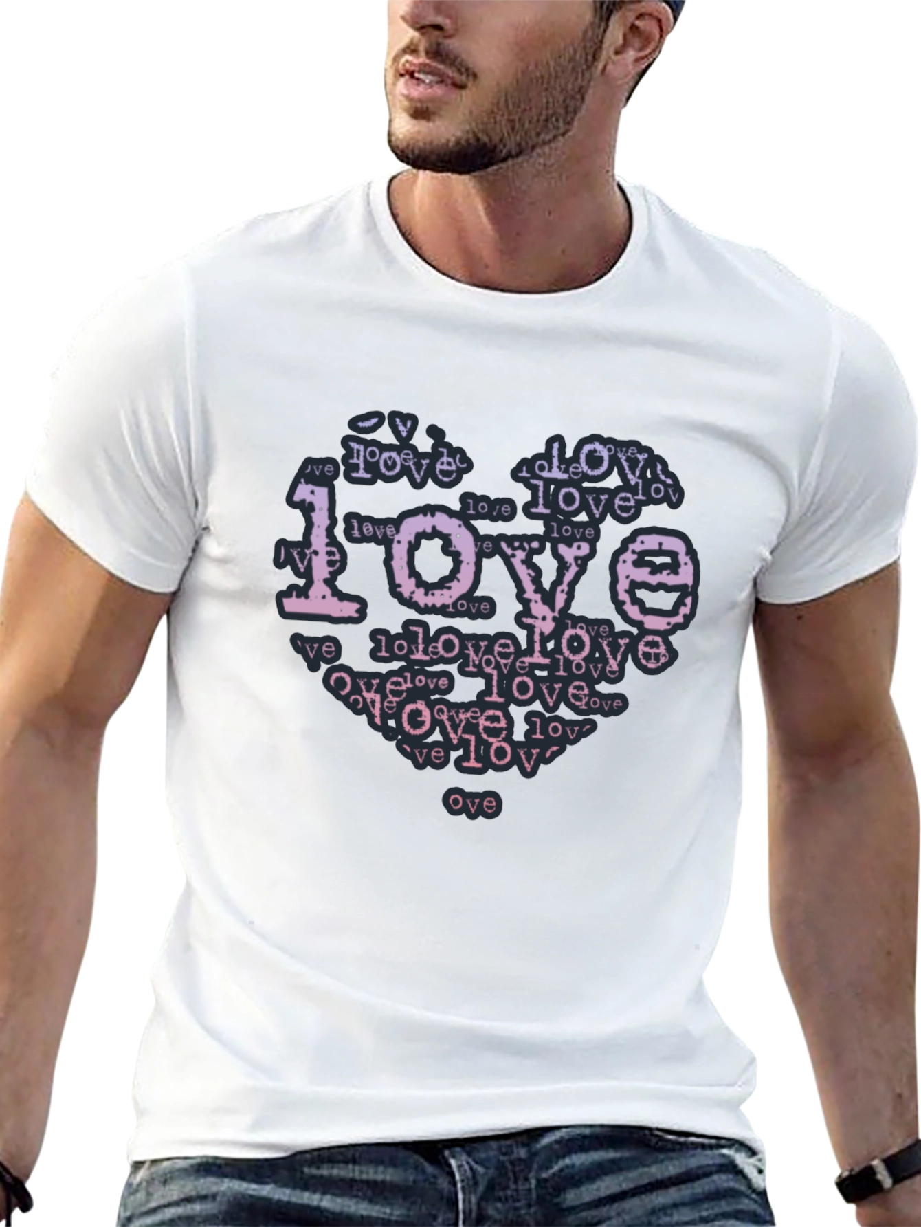 Love Typography Heart Black T-Shirt