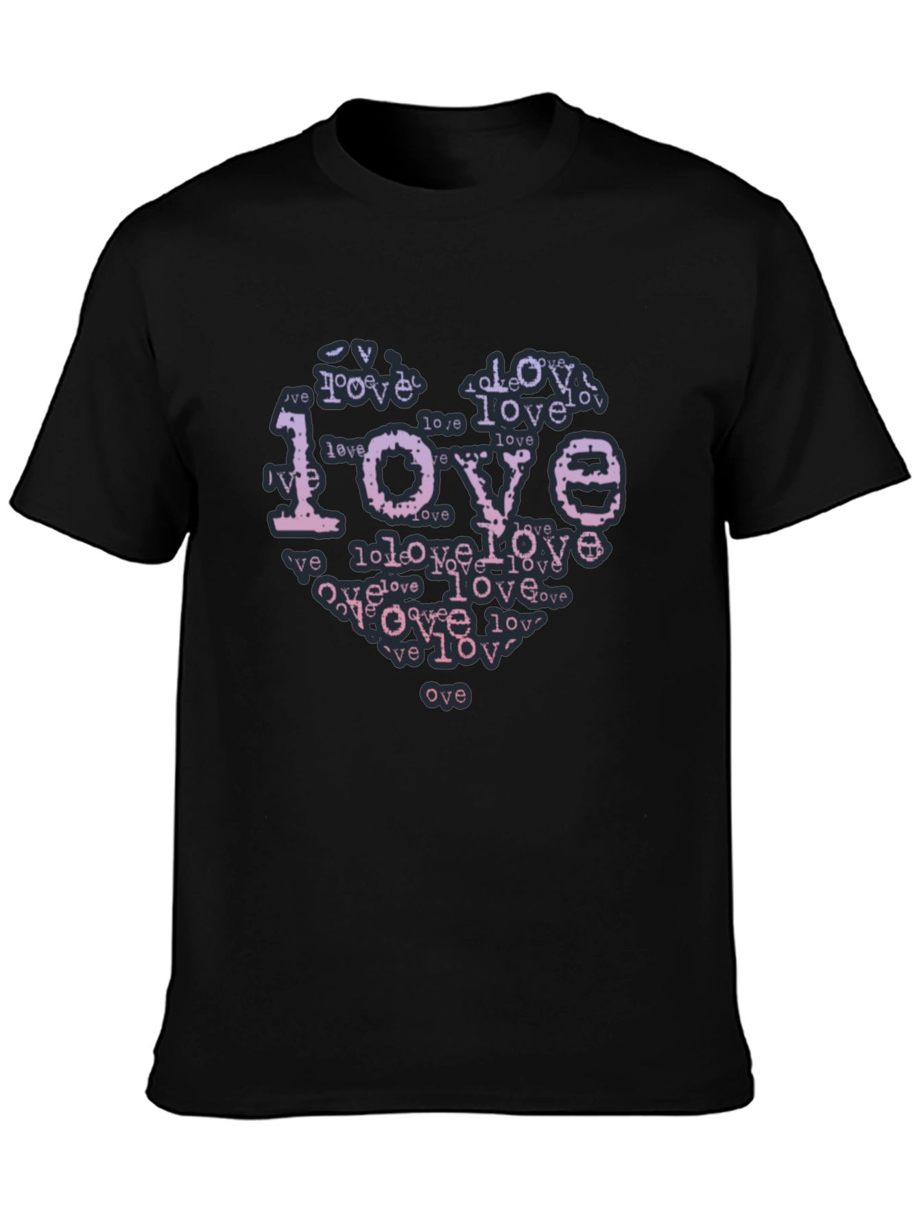 Love Typography Heart Black T-Shirt