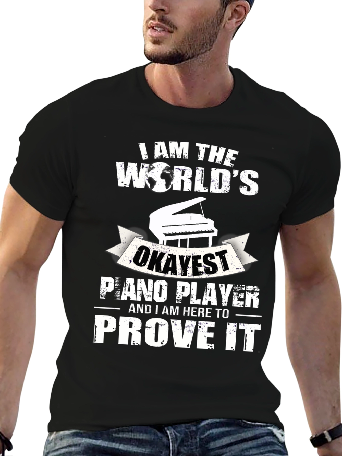 Okayest Piano Player Graphic Tee - Novelty Musician T-Shirt