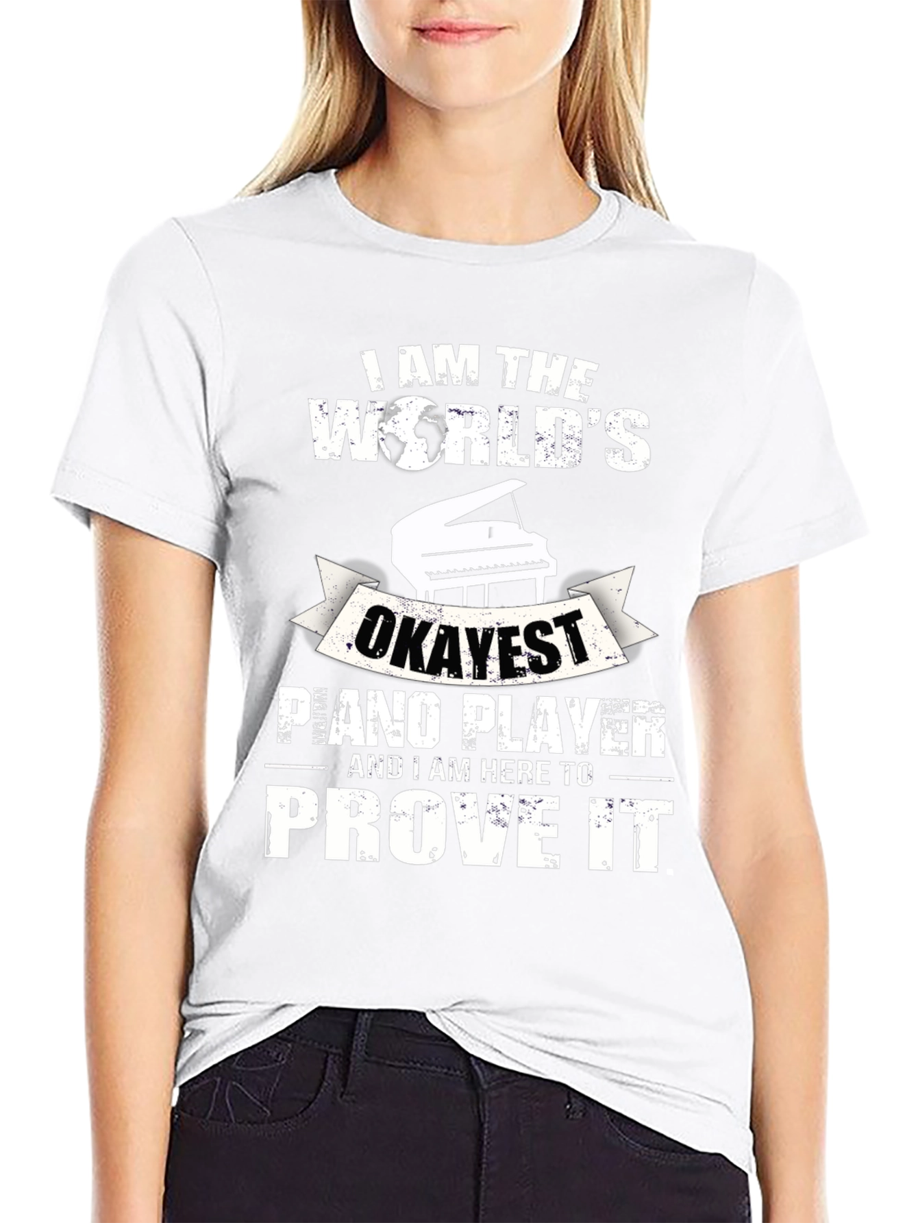 Okayest Piano Player Graphic Tee - Novelty Musician T-Shirt