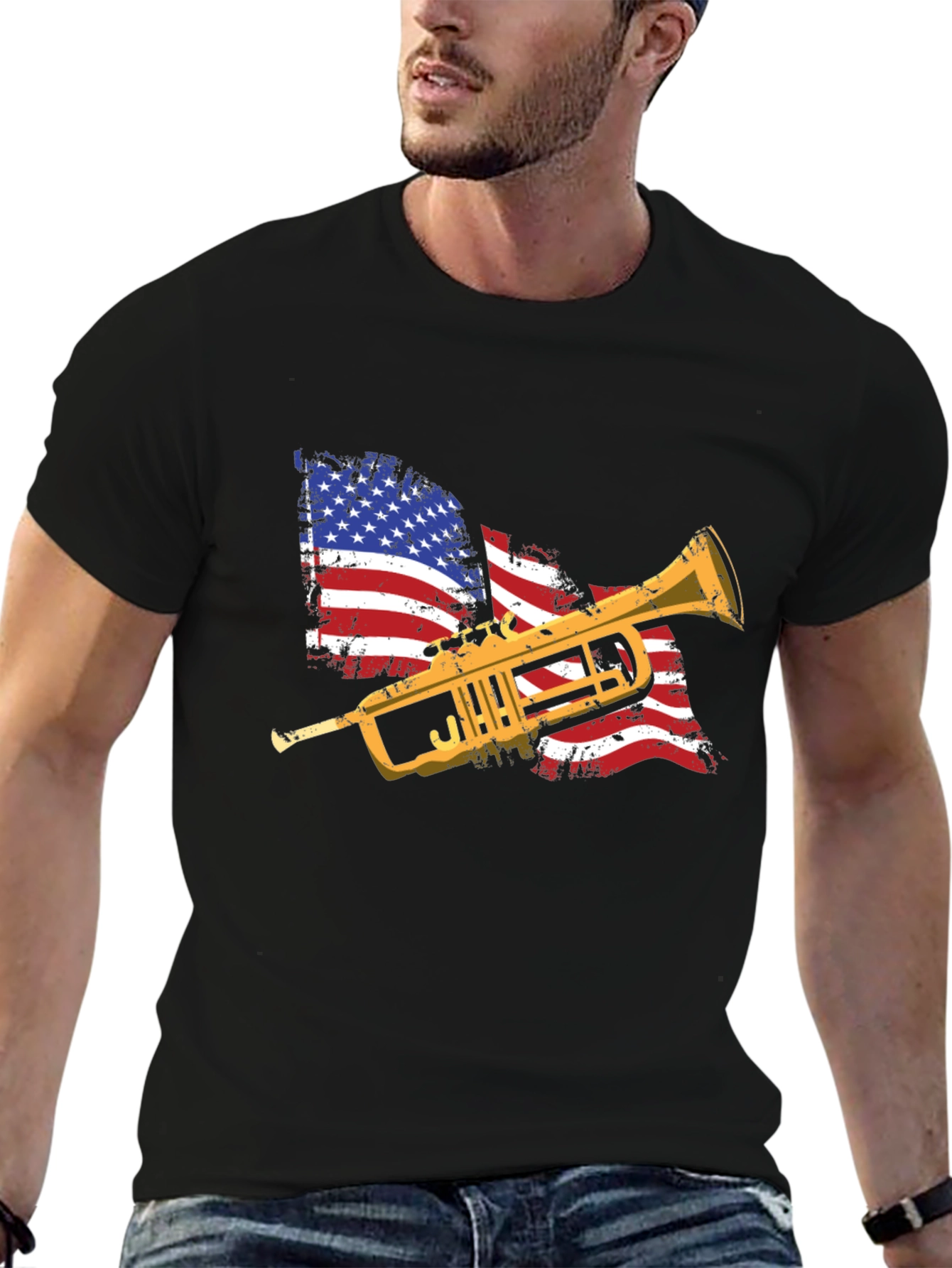 American Flag Trumpet Graphic Tee