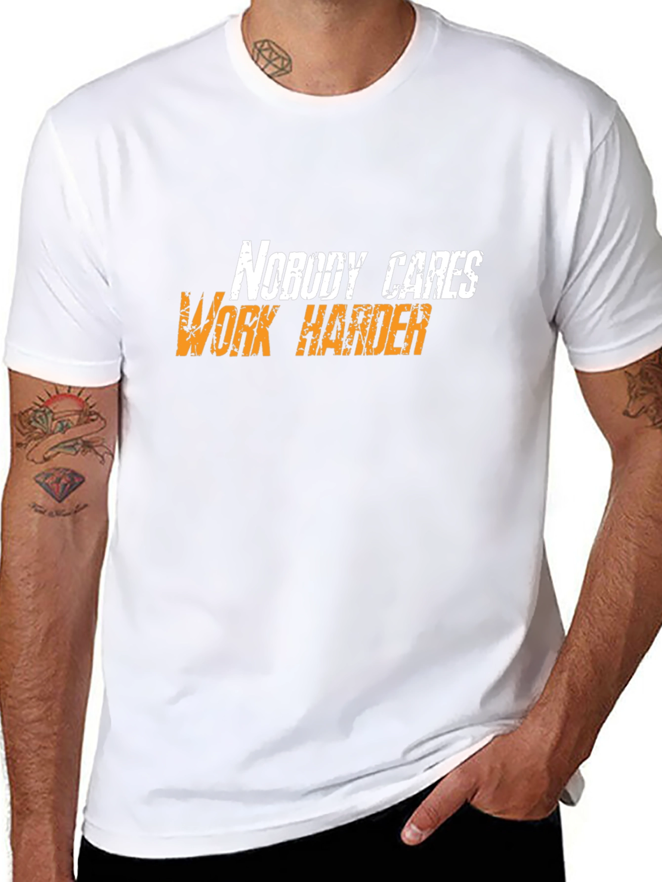 Motivational Black T-Shirt: Nobody Cares Work Harder