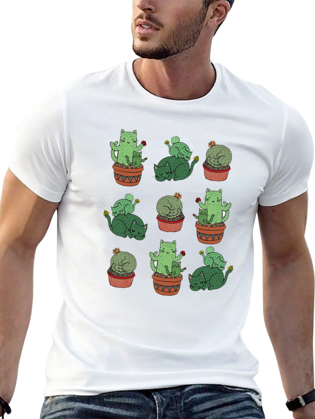 Cactus Cat Graphic Tee - Quirky Comfort