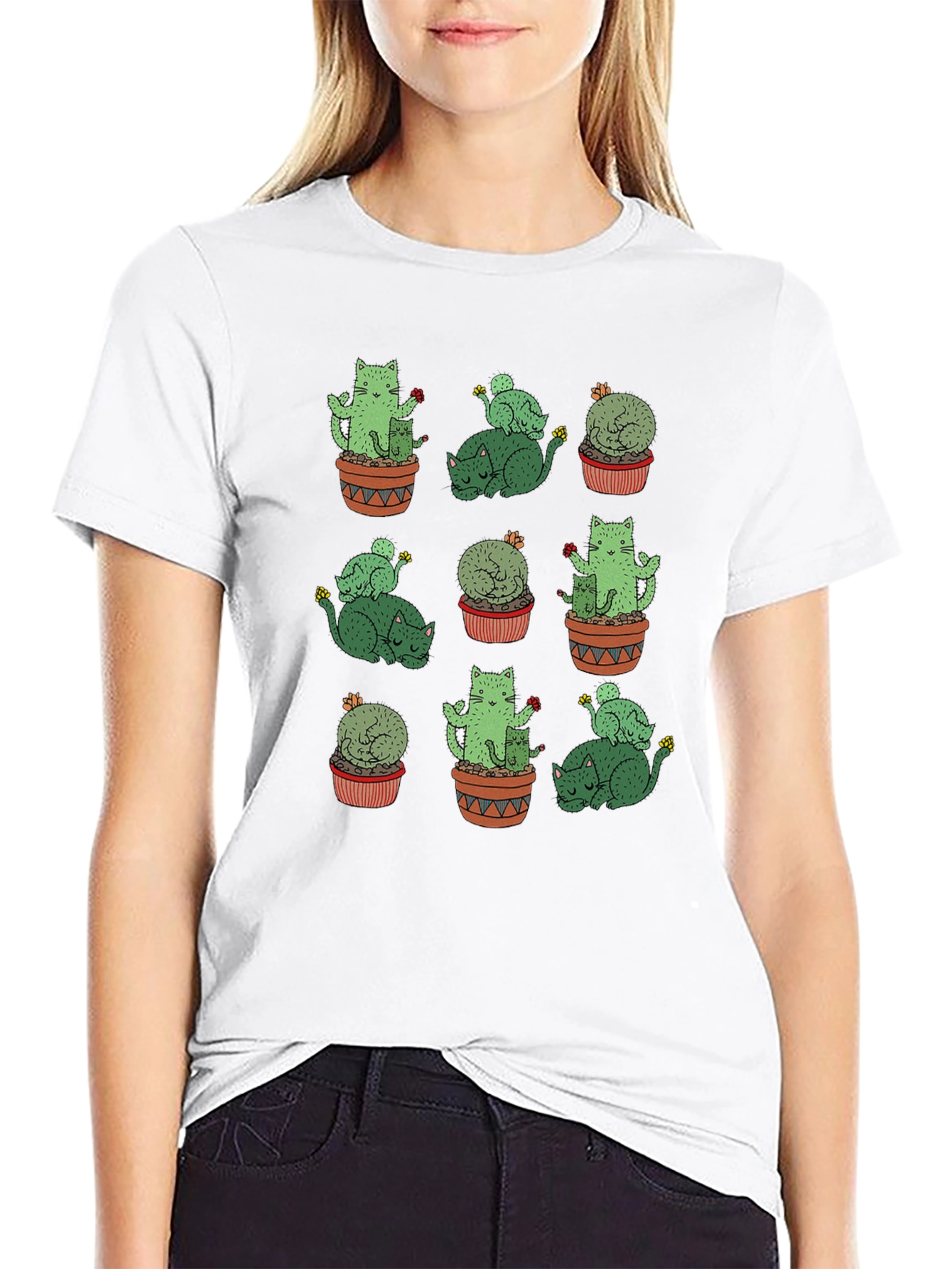 Cactus Cat Graphic Tee - Quirky Comfort