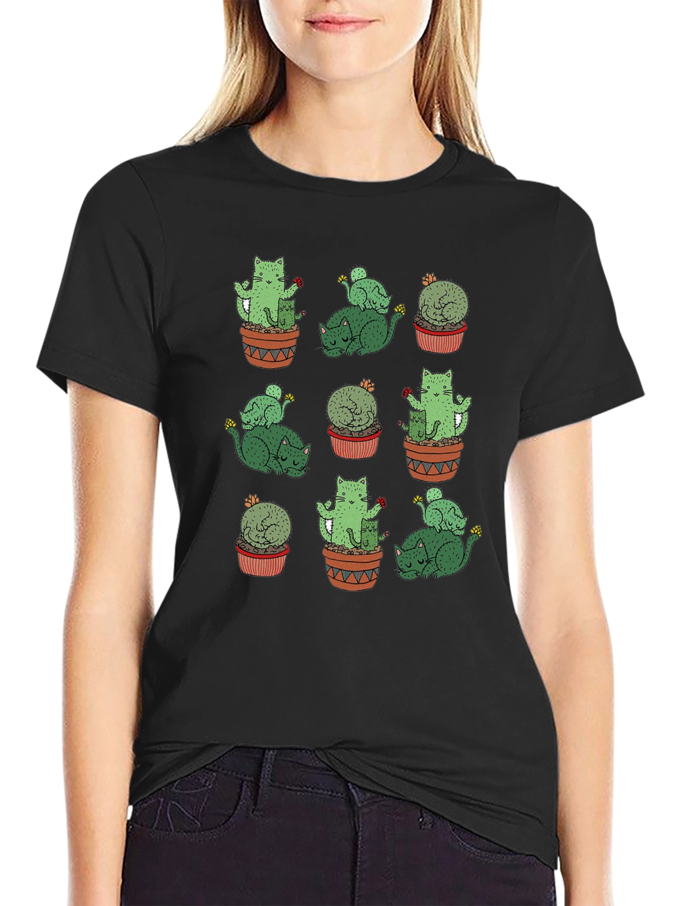 Cactus Cat Graphic Tee - Quirky Comfort