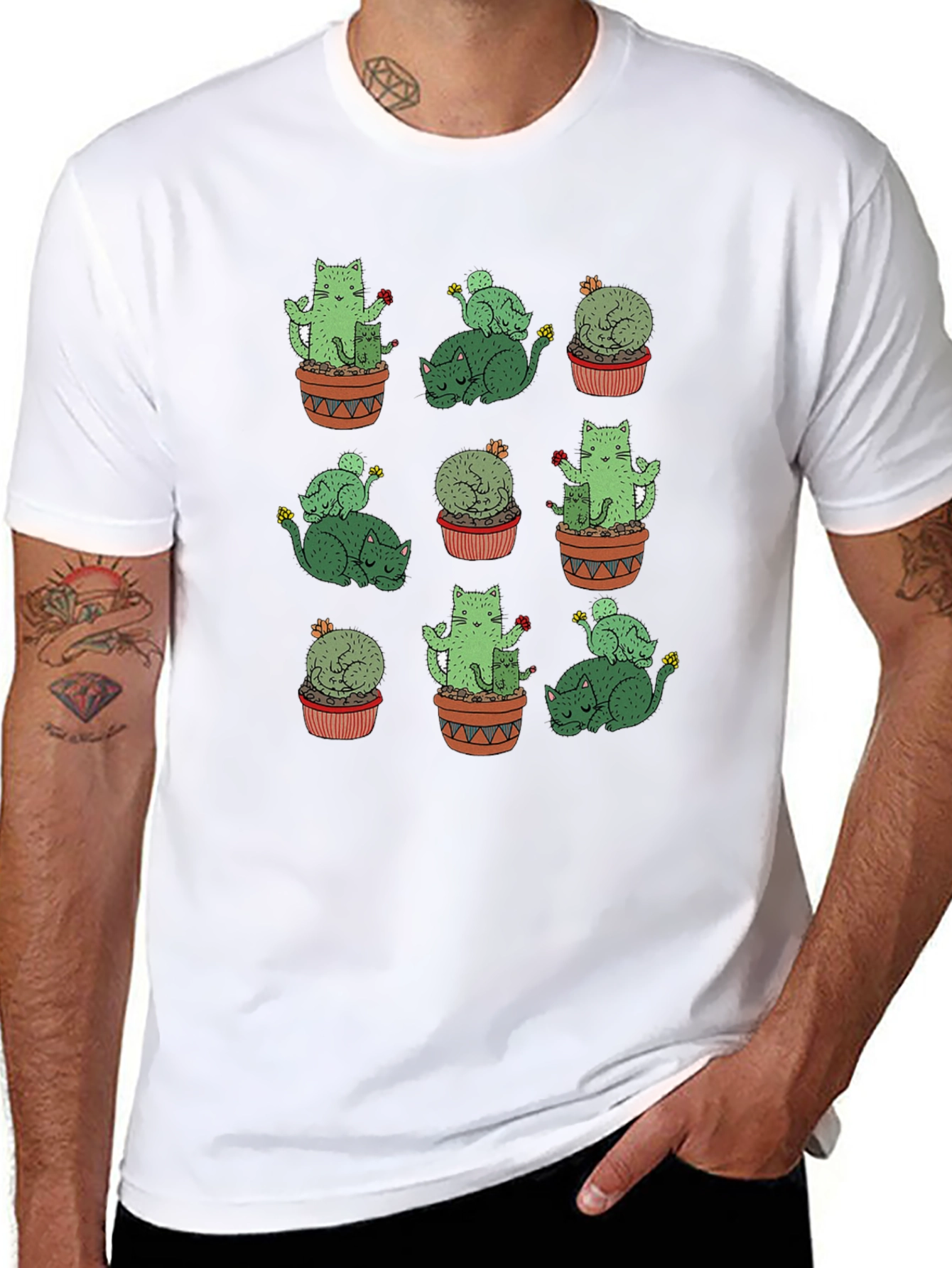 Cactus Cat Graphic Tee - Quirky Comfort