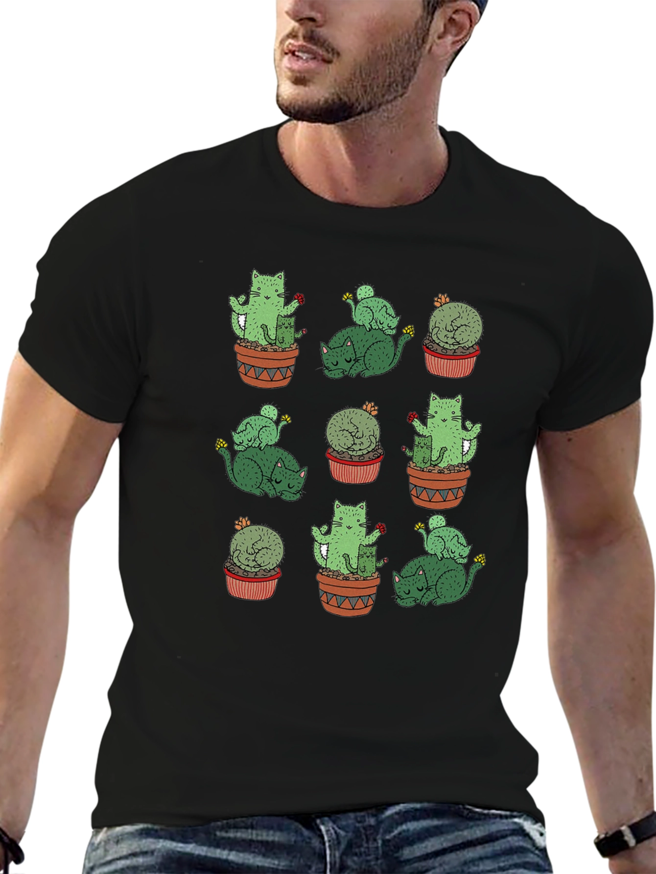 Cactus Cat Graphic Tee - Quirky Comfort