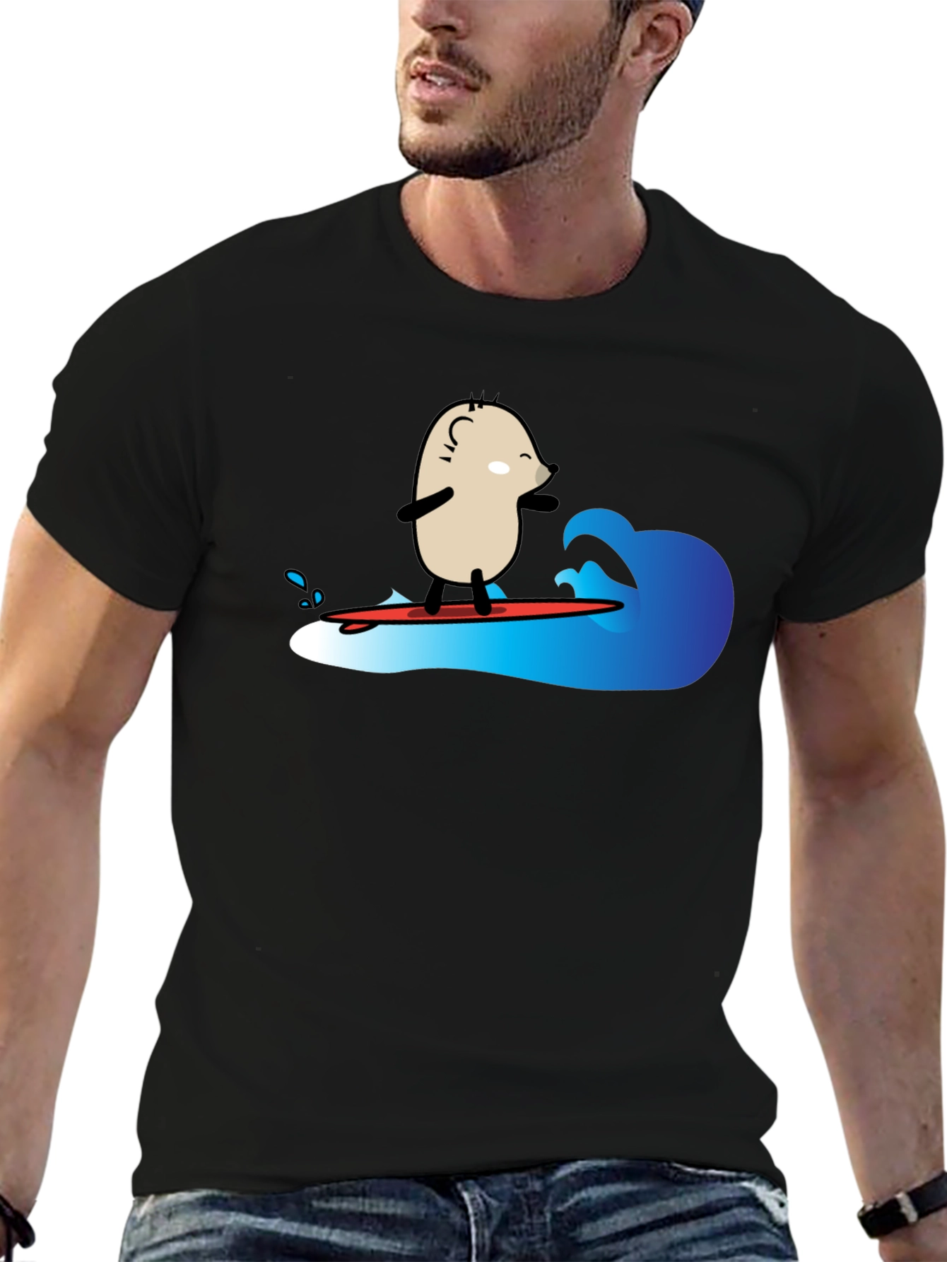 Surfing Potato Black T-Shirt