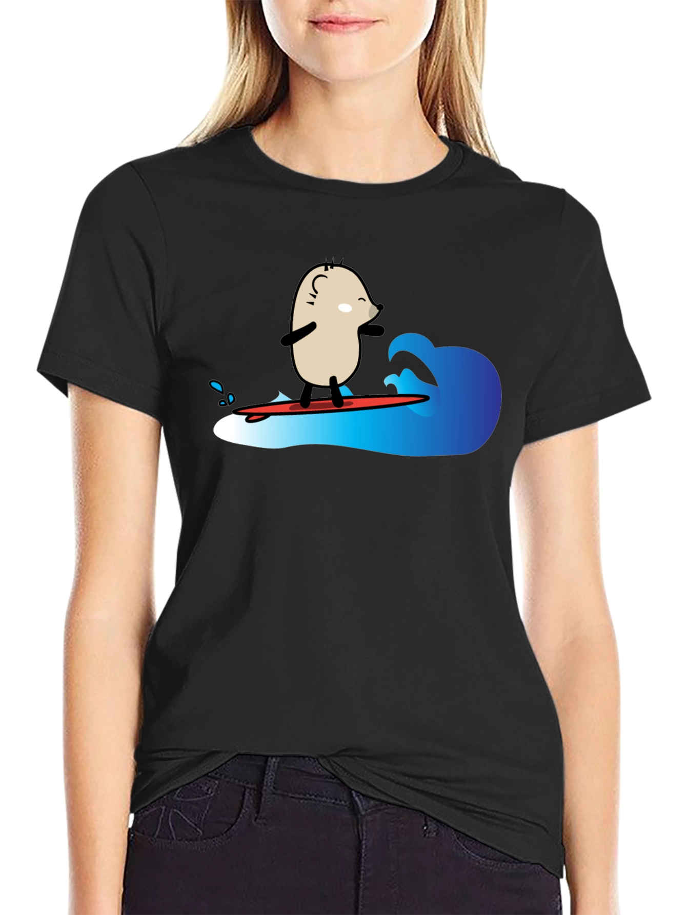 Surfing Potato Black T-Shirt