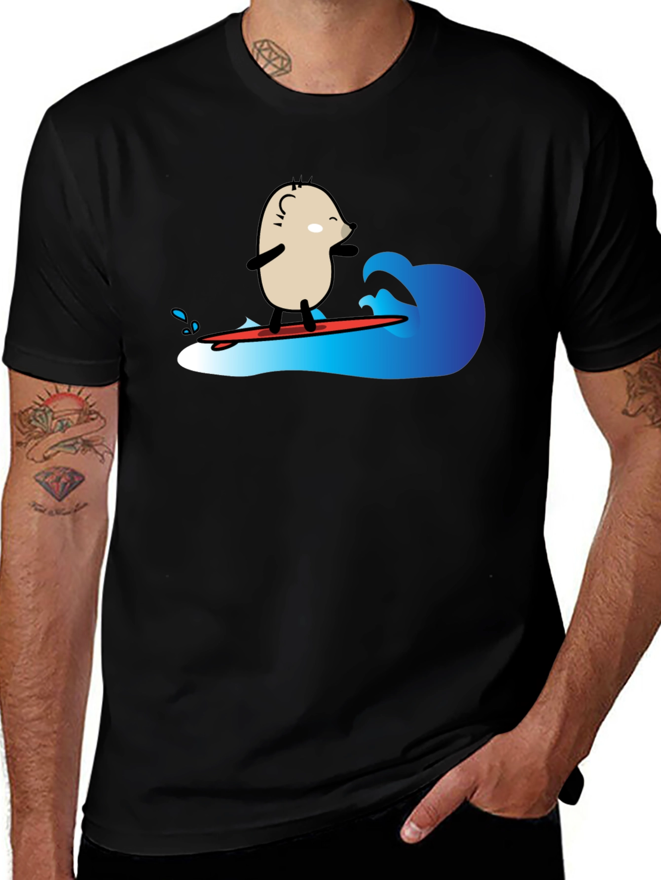 Surfing Potato Black T-Shirt