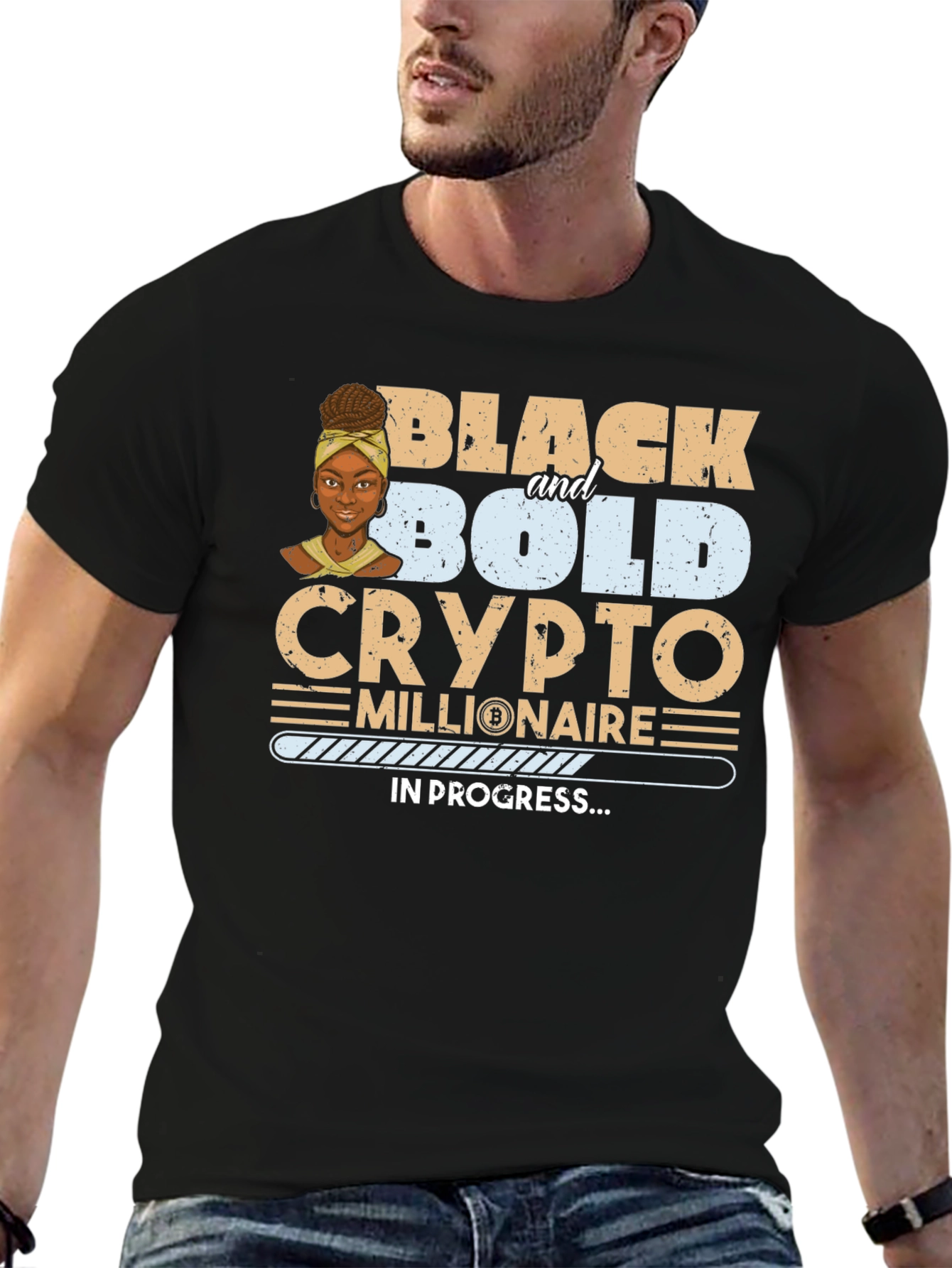 Black & Bold Crypto Millionaire In Progress T-Shirt