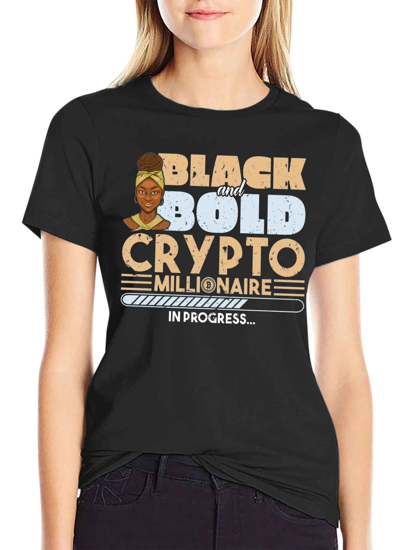 Black & Bold Crypto Millionaire In Progress T-Shirt