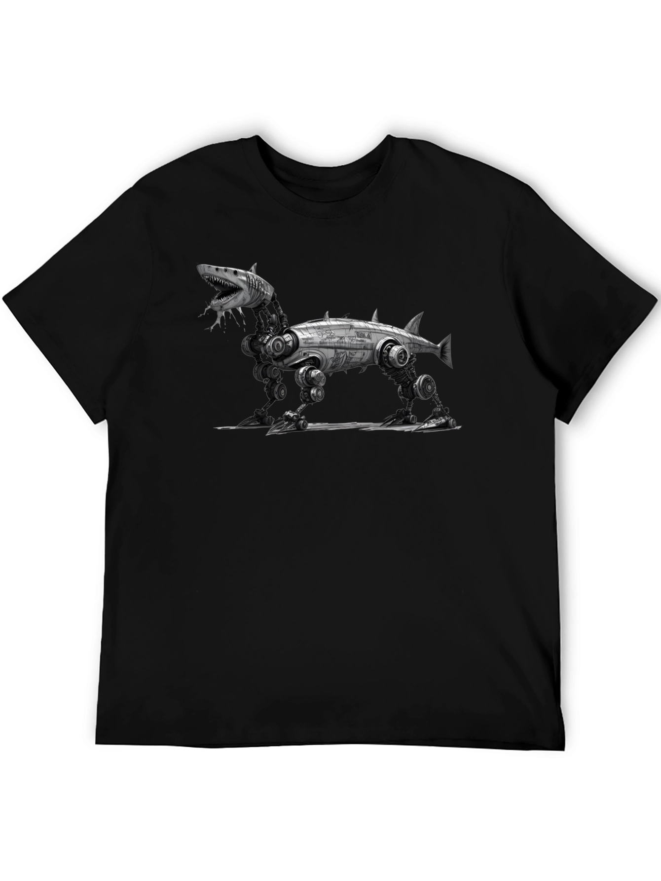 Mechanical Shark T-Shirt - Black Cotton Graphic Tee