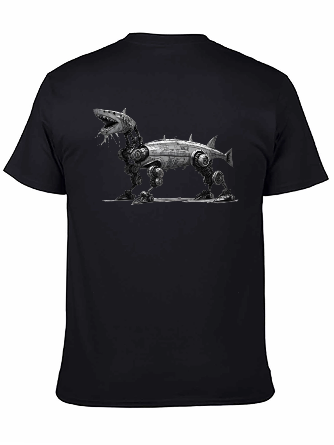 Mechanical Shark T-Shirt - Black Cotton Graphic Tee